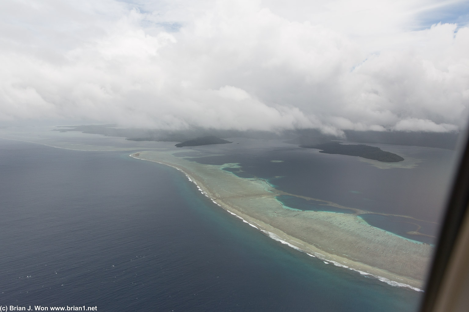Approaching Pohnpei. Volcanic atoll this time.