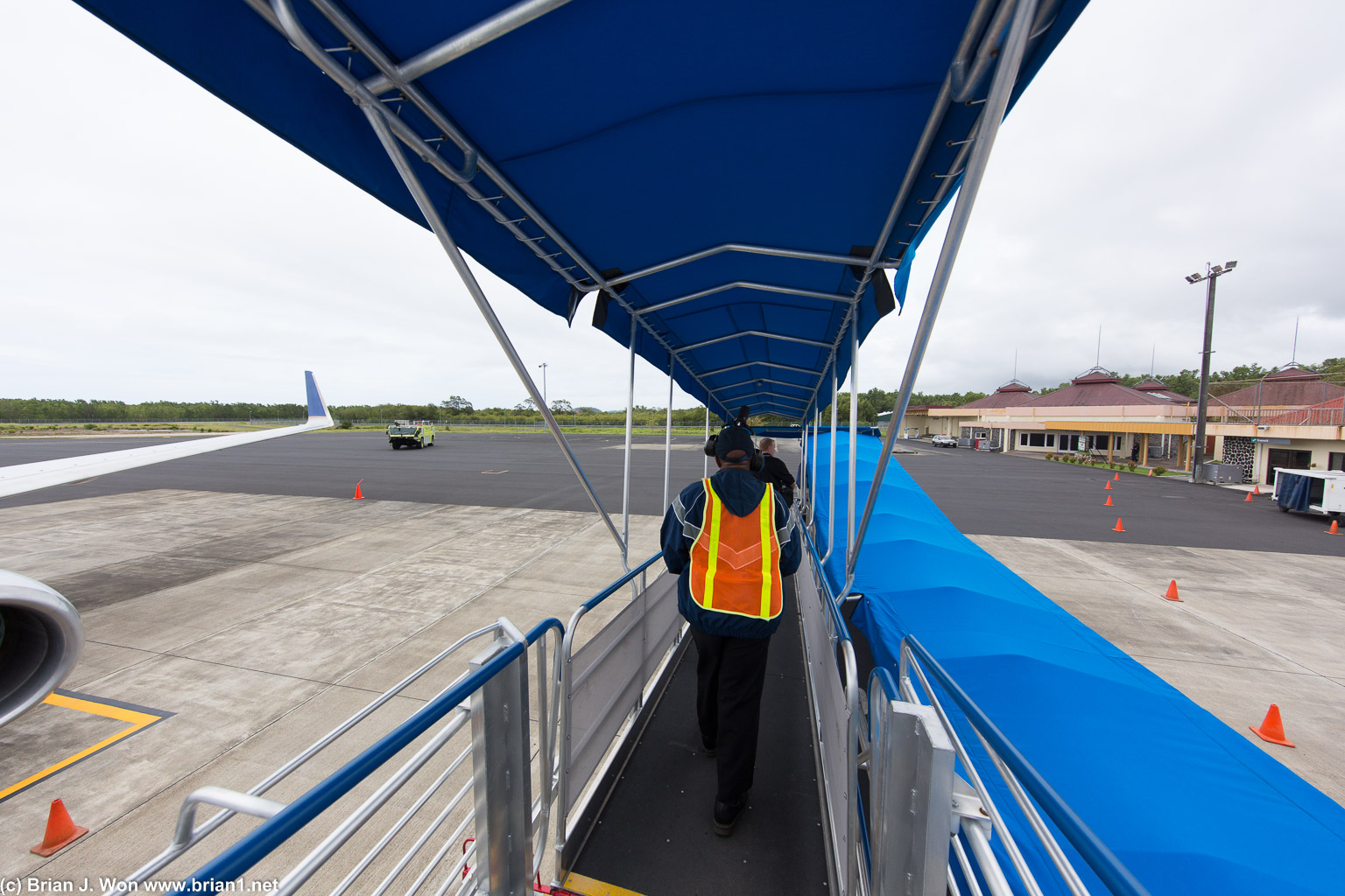 Getting off the plane at Pohnpei.