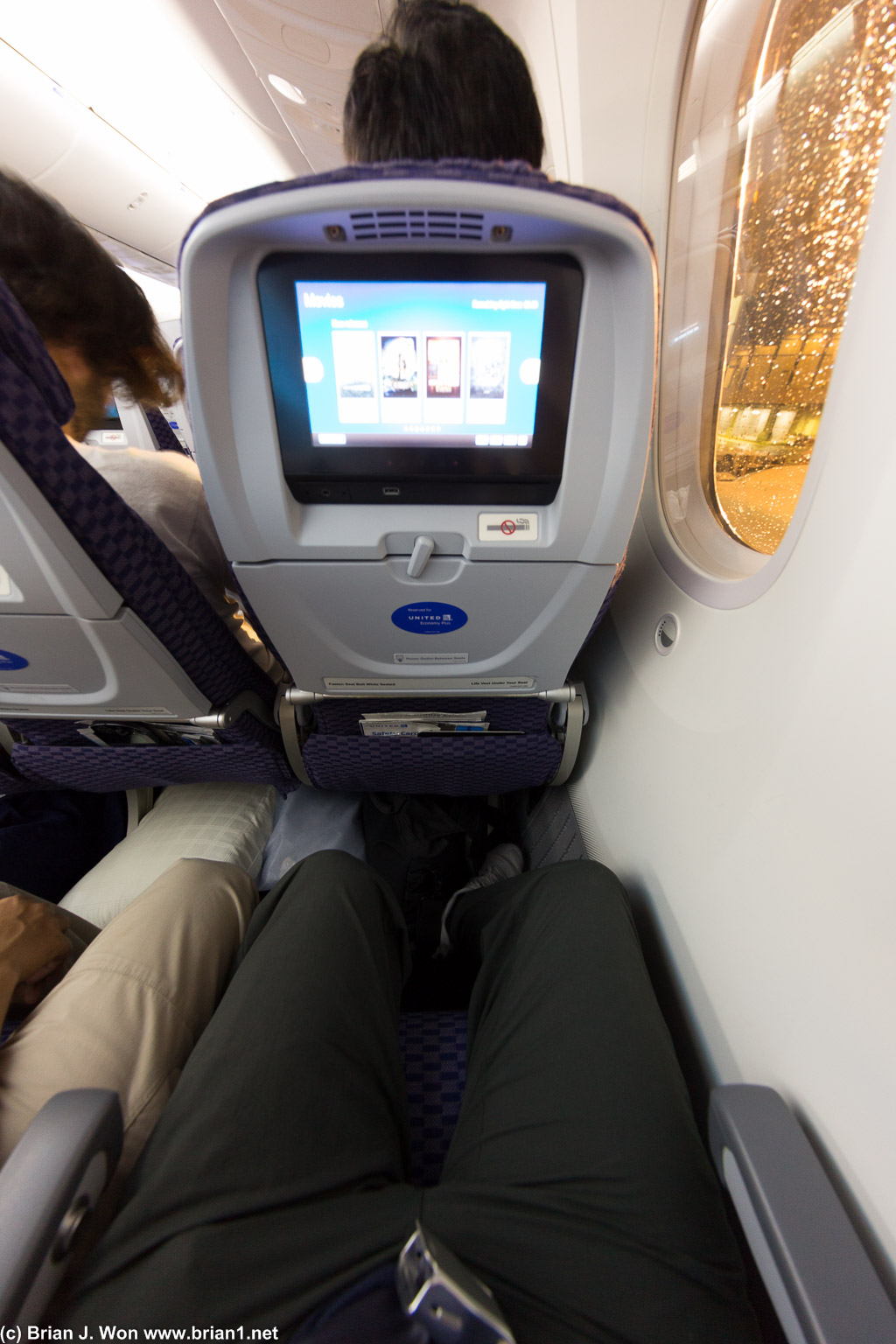 Economy plus legroom is okay, 17.3" wide seats with a row full of not-small-guys is not so great.