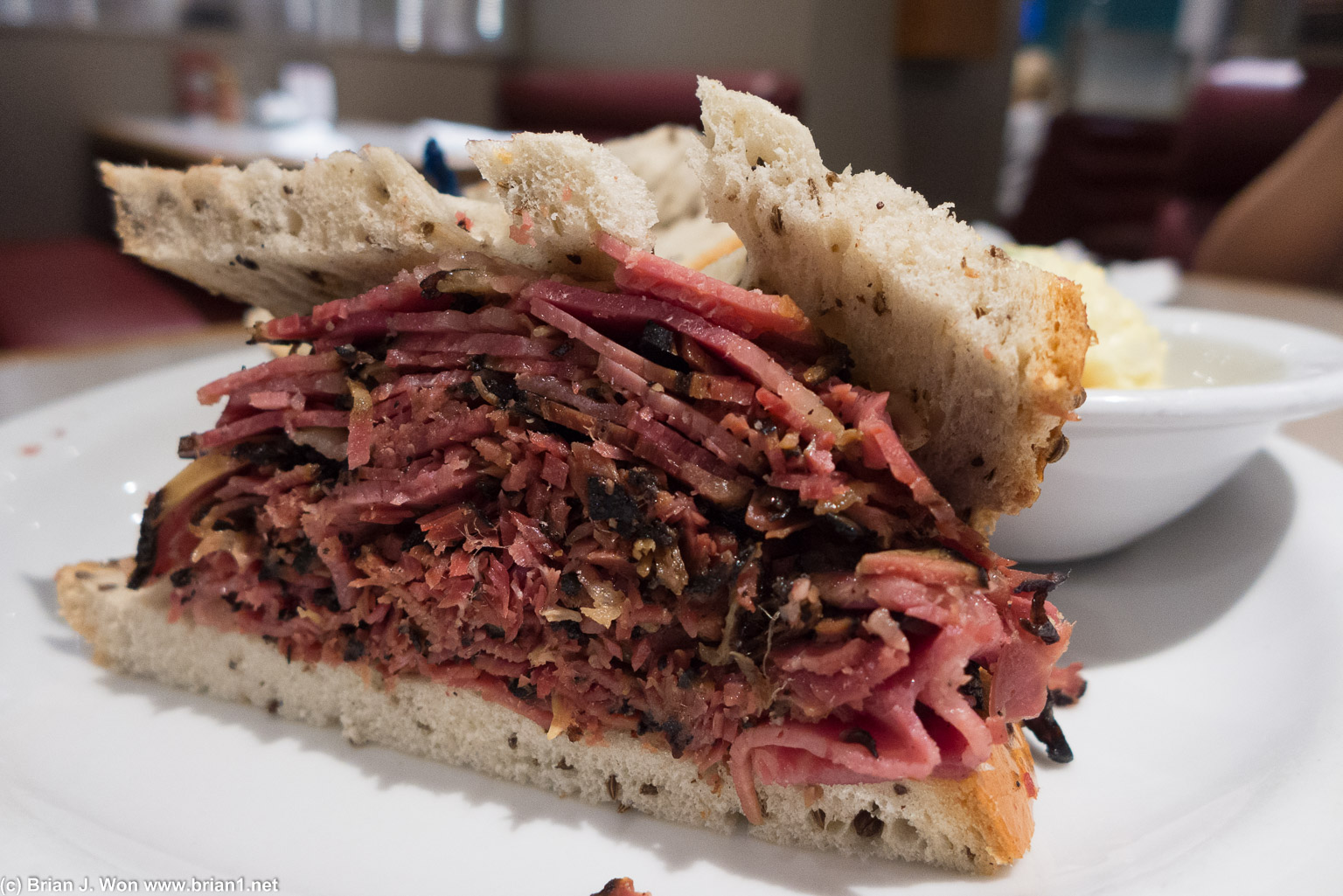 Rye was okay, pastrami was meh-- lots of small bits fell out as we ate. Cheap cut?