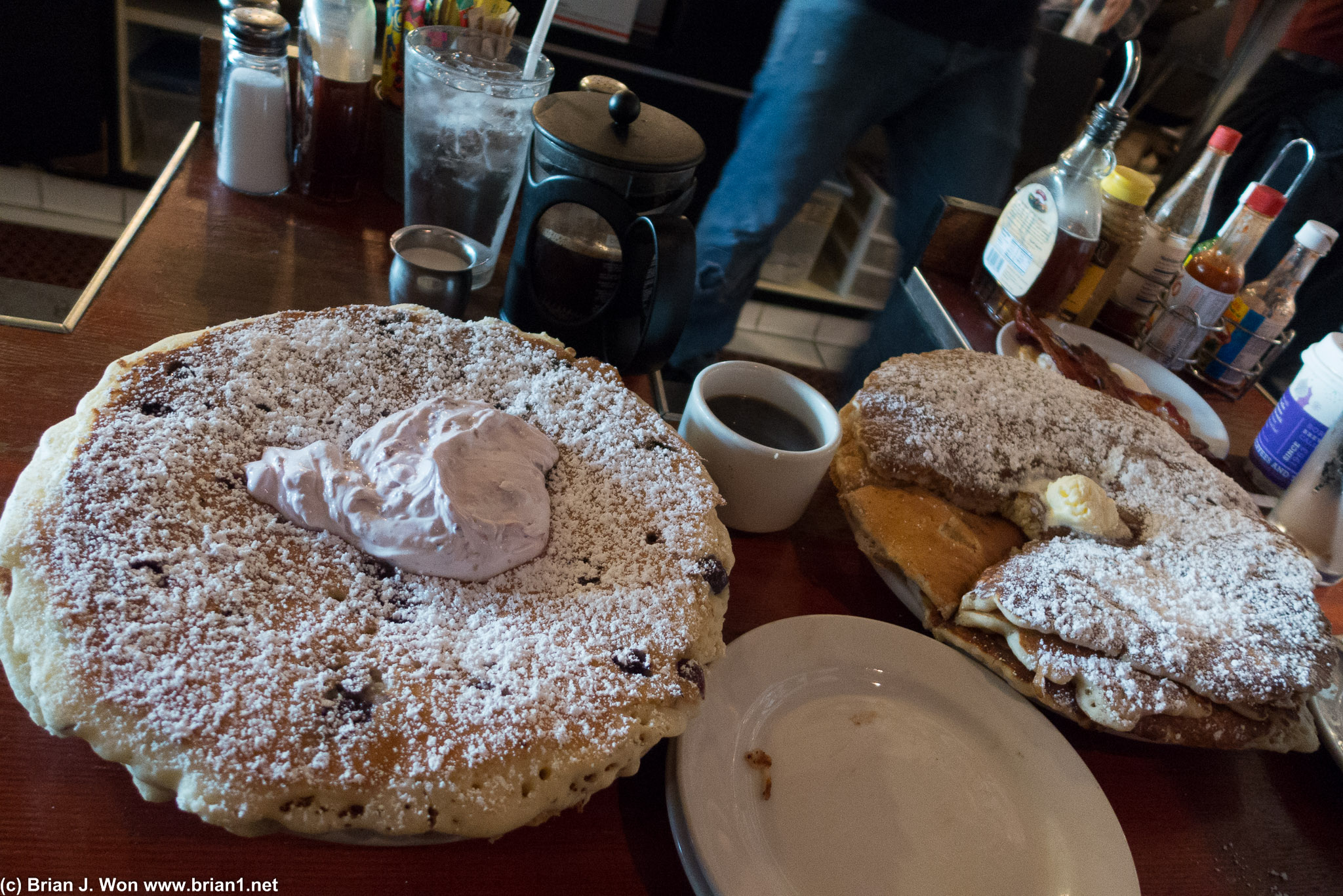 The pancakes are so enormous they're a spectacle.