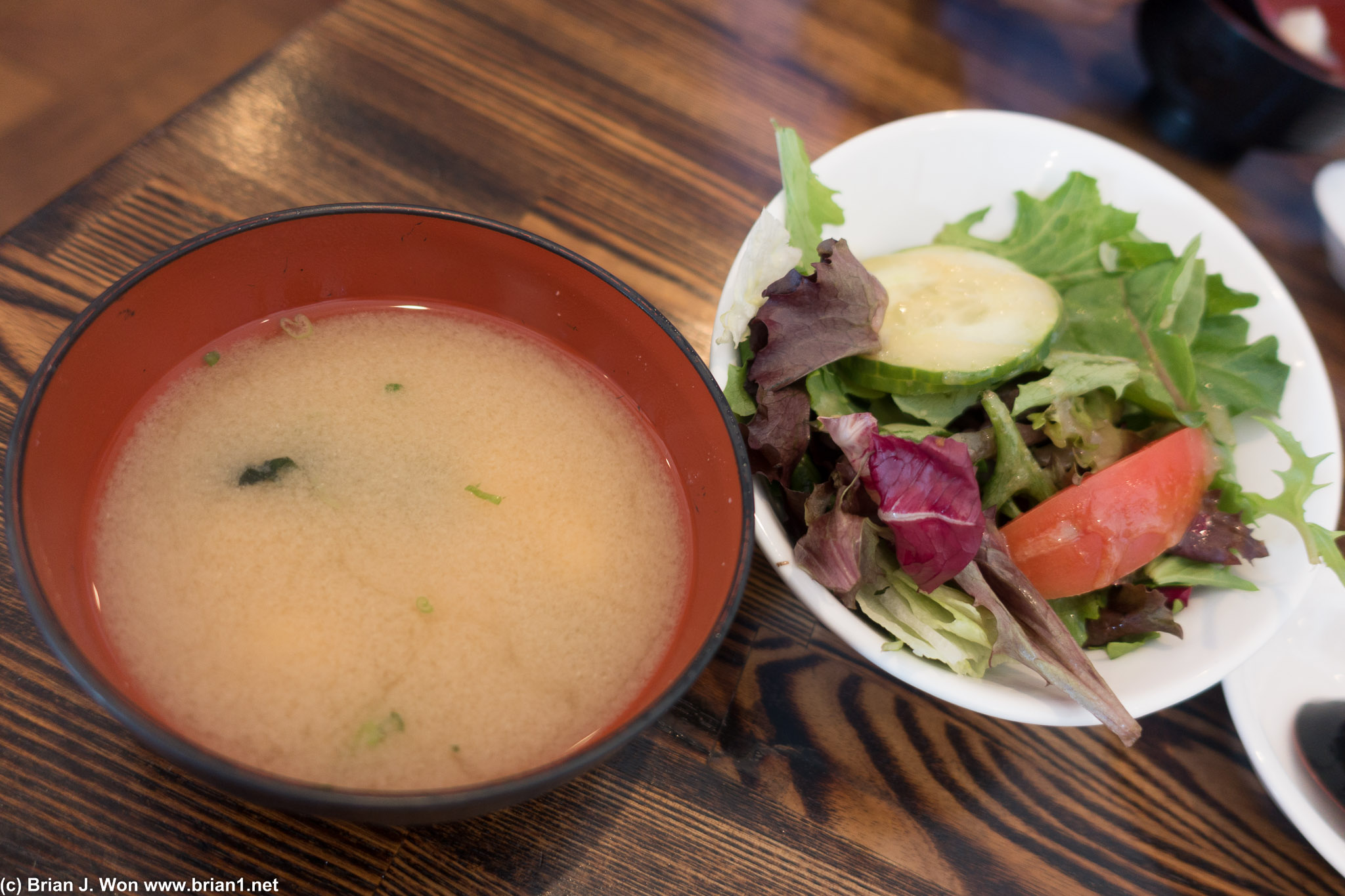 Miso soup and salad.
