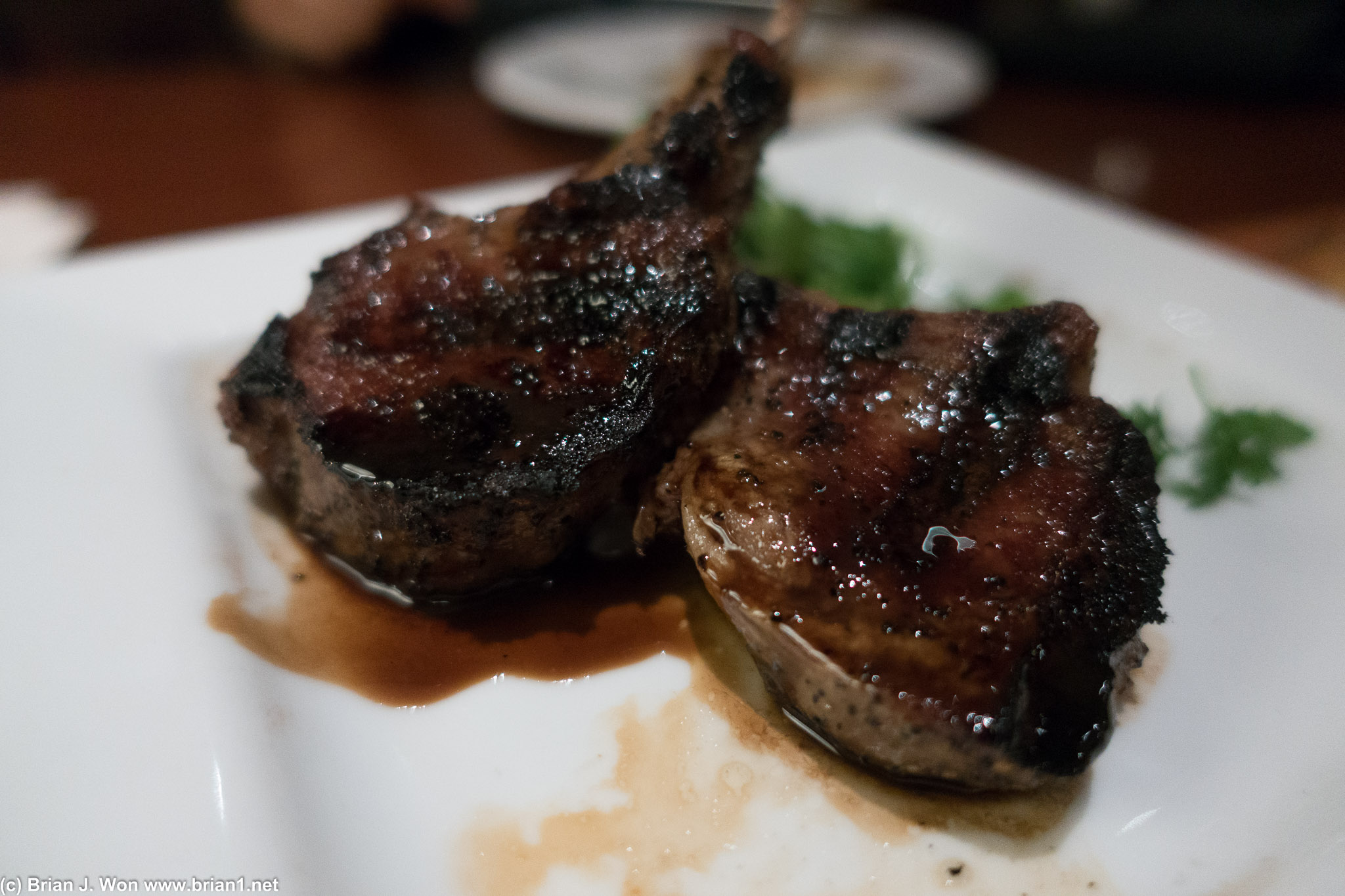 Lamb lollipops. A tad over cooked/too sweet.