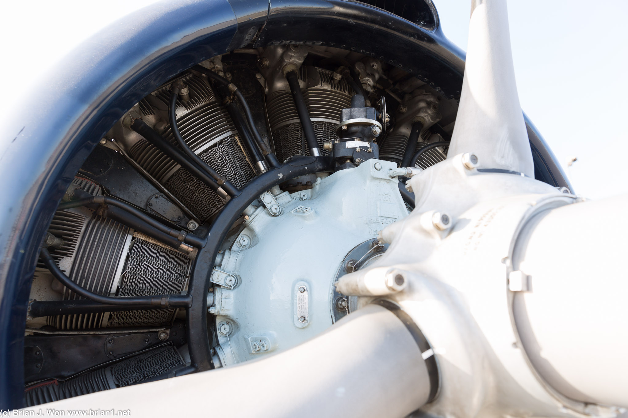 Close-up for the Wright R1820-9 Cyclone radial engine.
