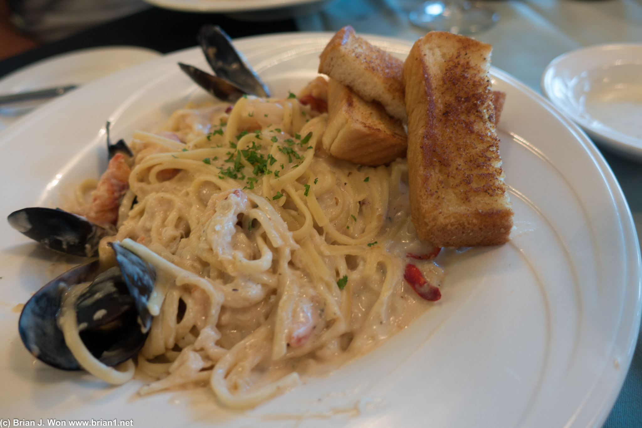 Lobster and mussel pasta.