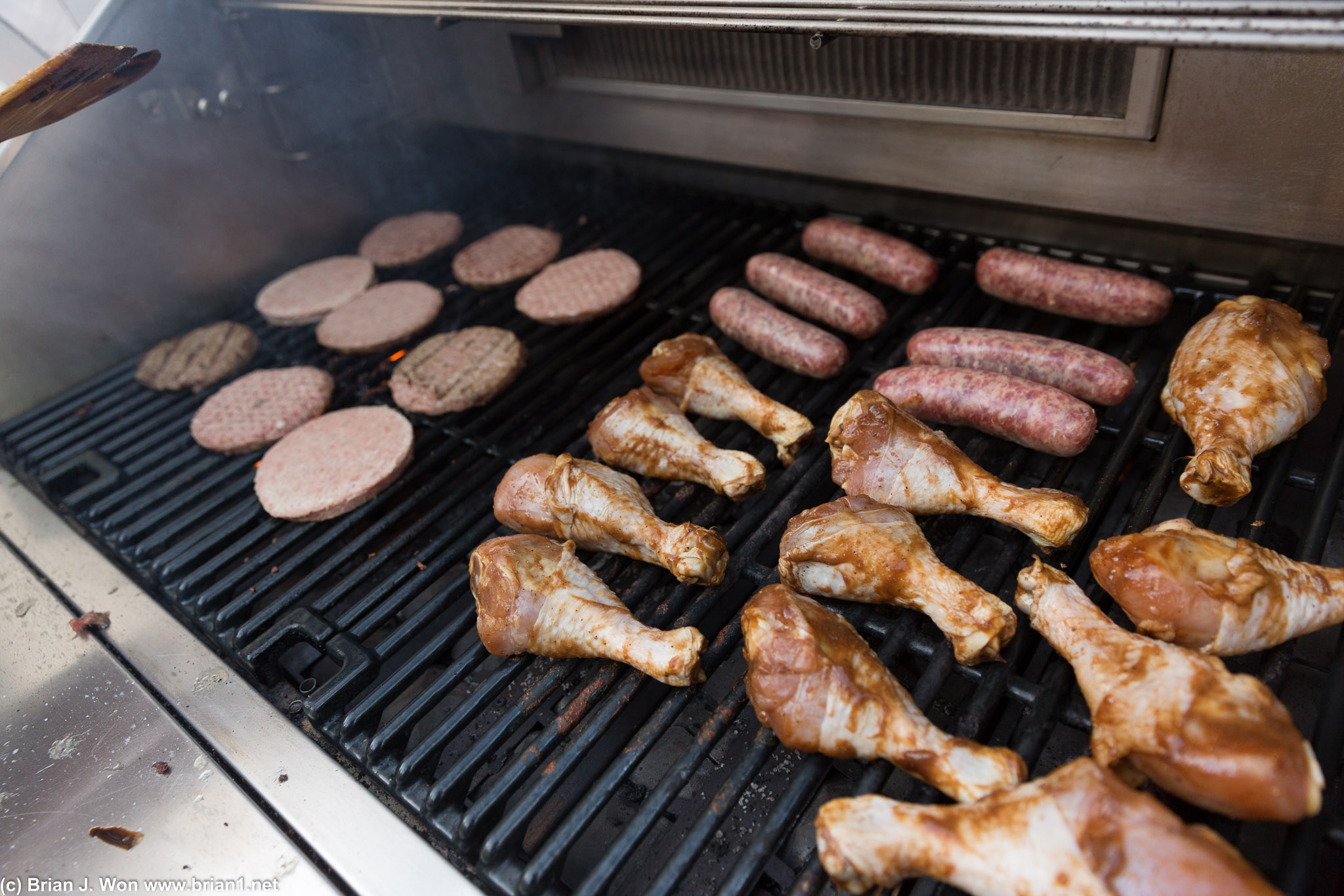 Burgers, brats, and chicken.