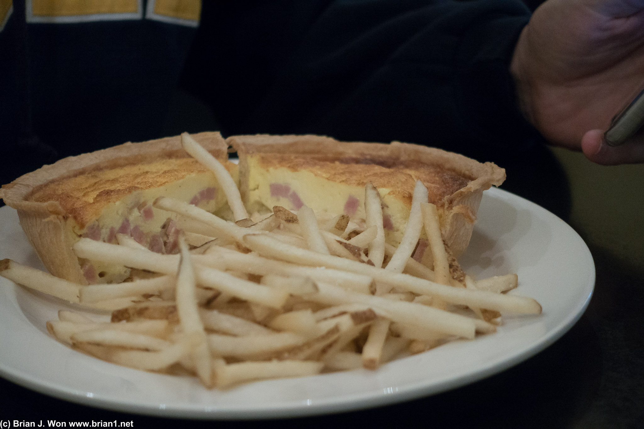 Ham and cheese quiche. With Matt's favorite, french fries.