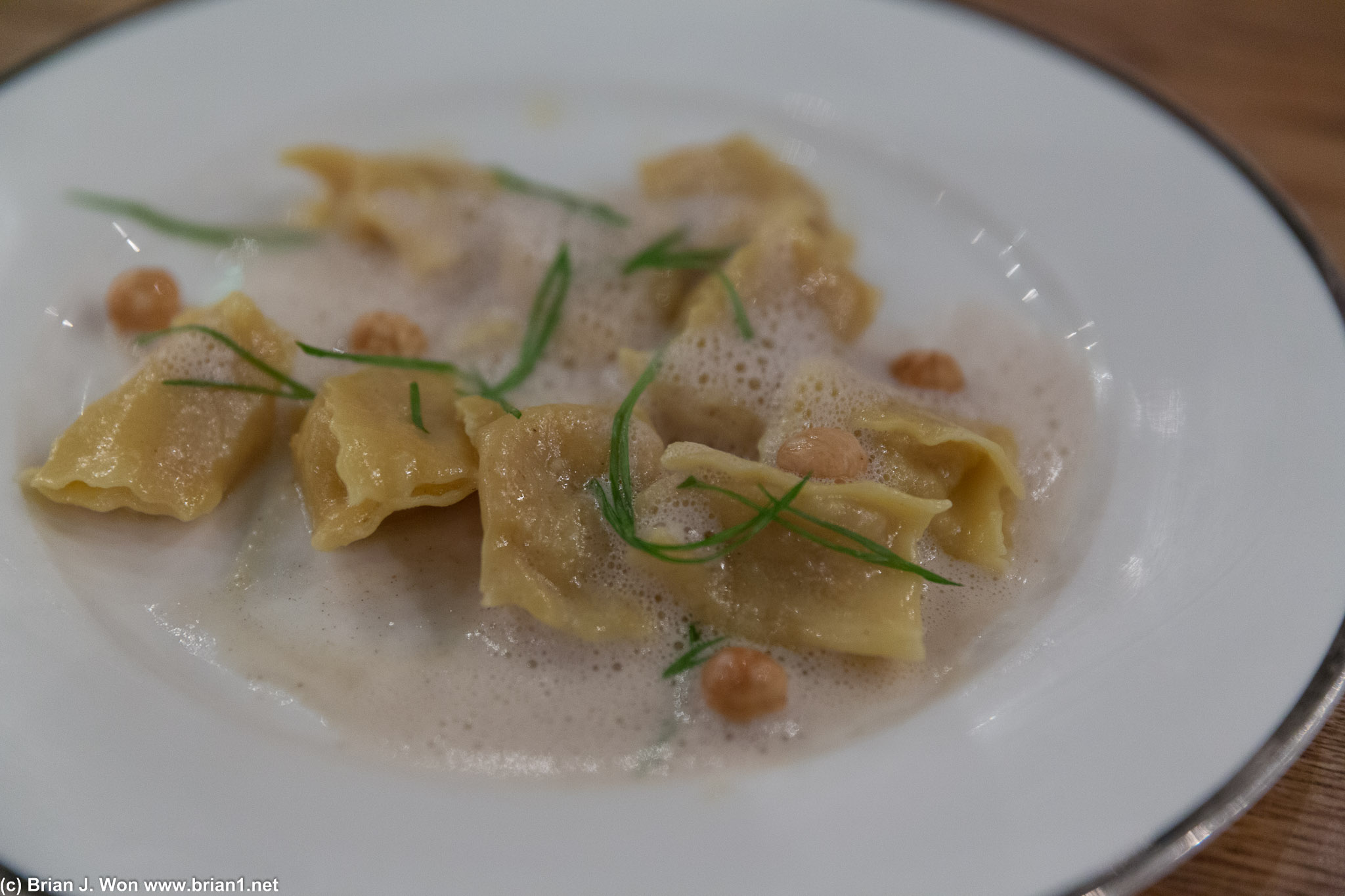 Sweet corn agnolotti. As someone who doesn't care for vegetarian dishes, this was again-- holy crap, amazing.