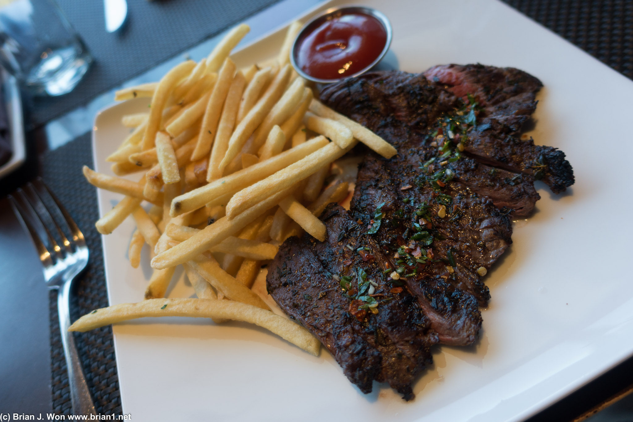 Grilled skirt steak and fries. Garlic aioli was a nice touch but would've preferred a little cup of it.