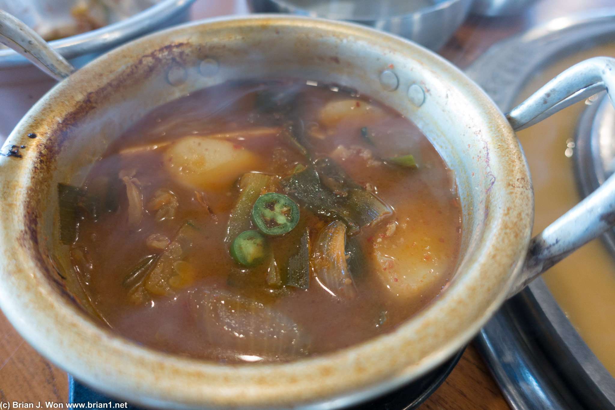 Bean paste soup. With seafood and beef.