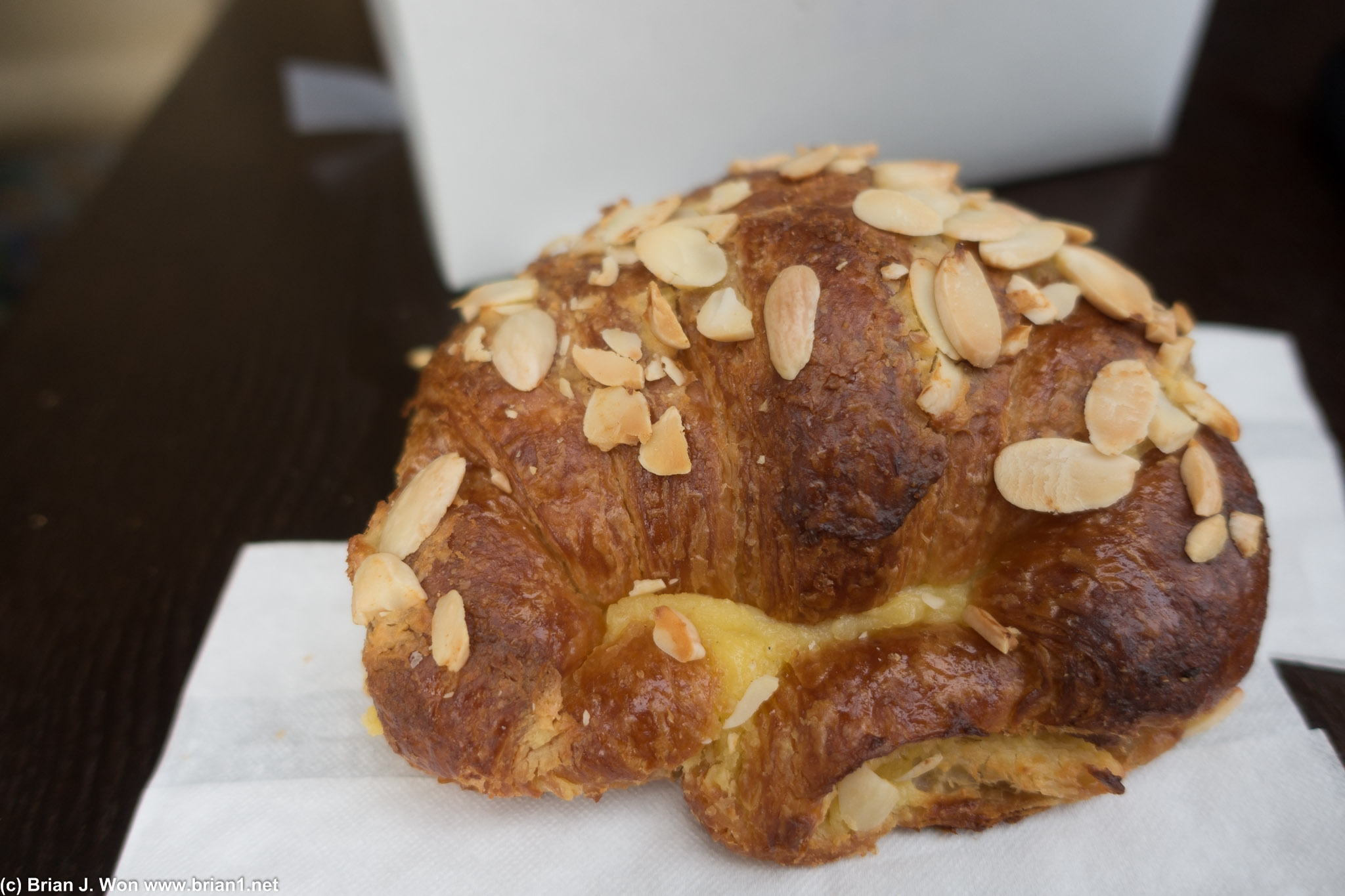 Almond croissant's almost paste is too creamy, and the croissant itself was too hard.