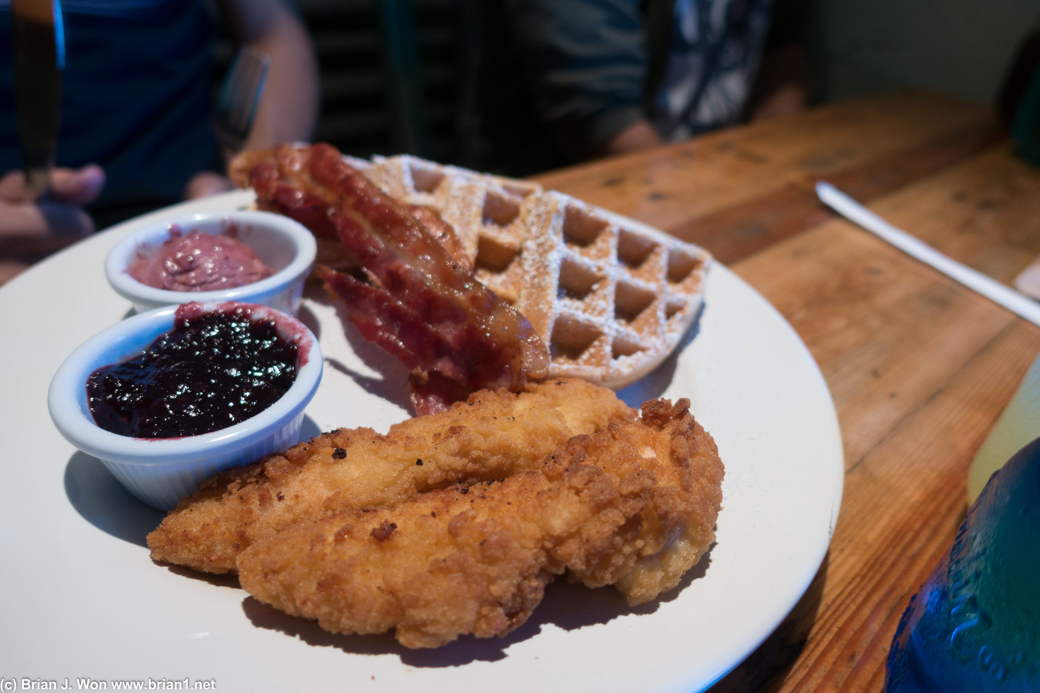 Fried chicken and waffles at The Pan.