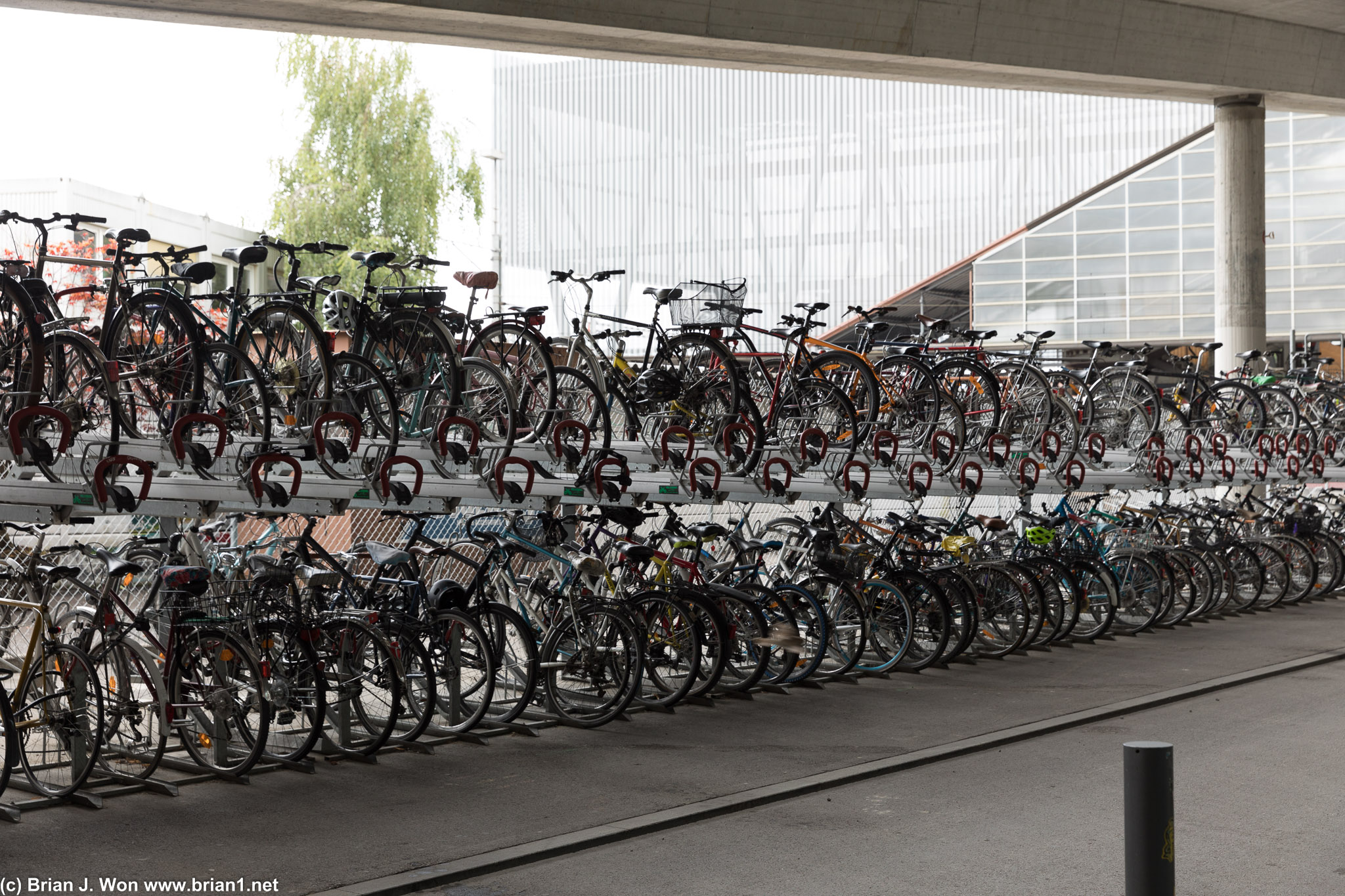 Tons of bicycles parked outside Zurich Hardbrucke train station.