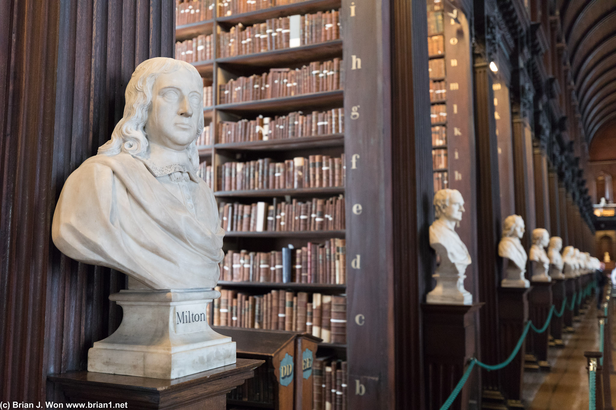 Lined with busts of scholars.