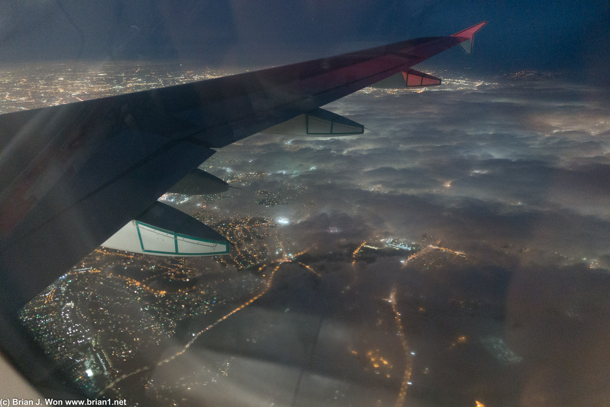 Foggy night over Los Angeles.