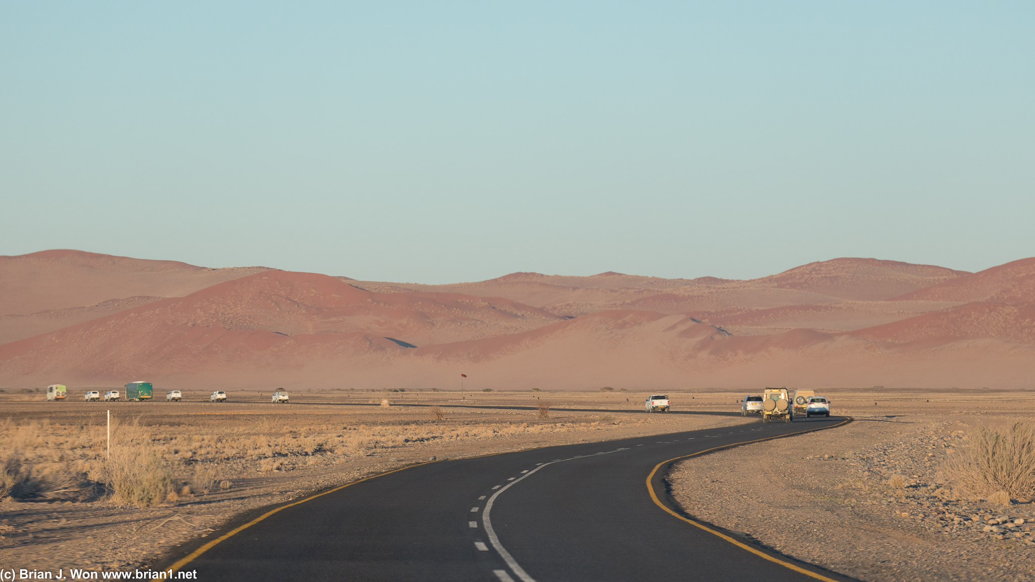 Some of the 18 vehicles ahead of us on the way into the heart of Namib-Naukluft National Park.