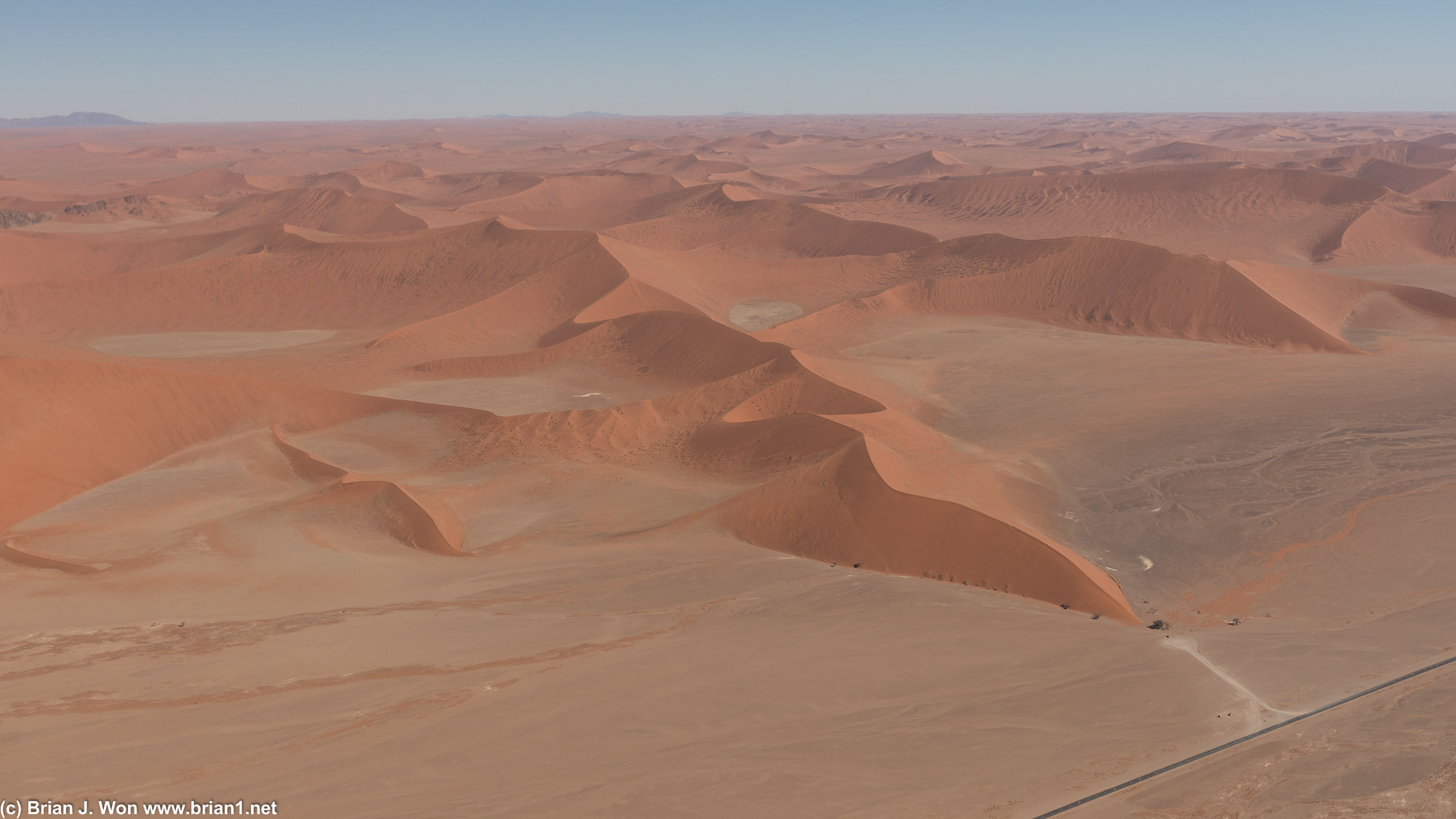 Lots of star-type sand dunes, with Dune 45 in the foreground.