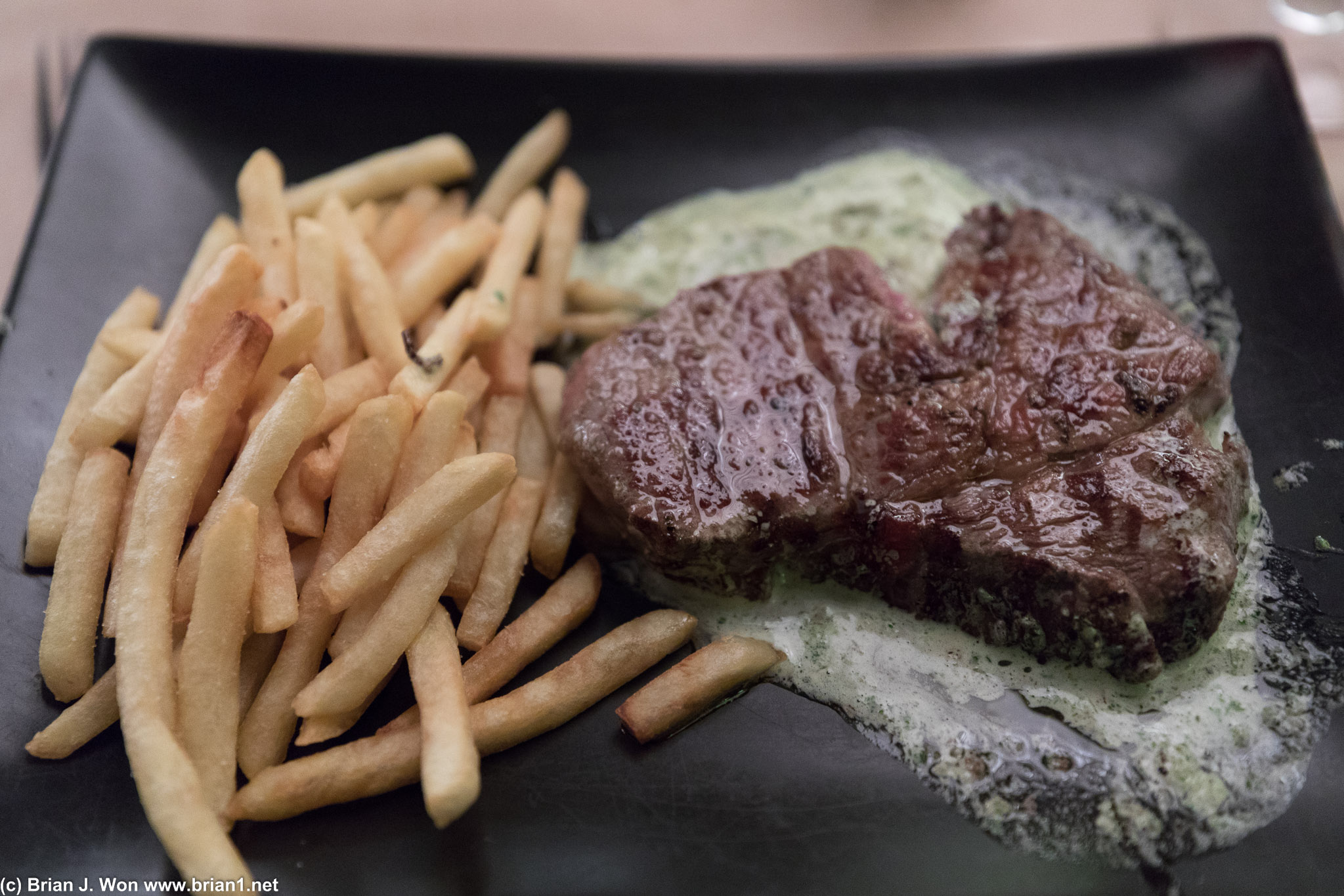 250g top sirloin and fries.