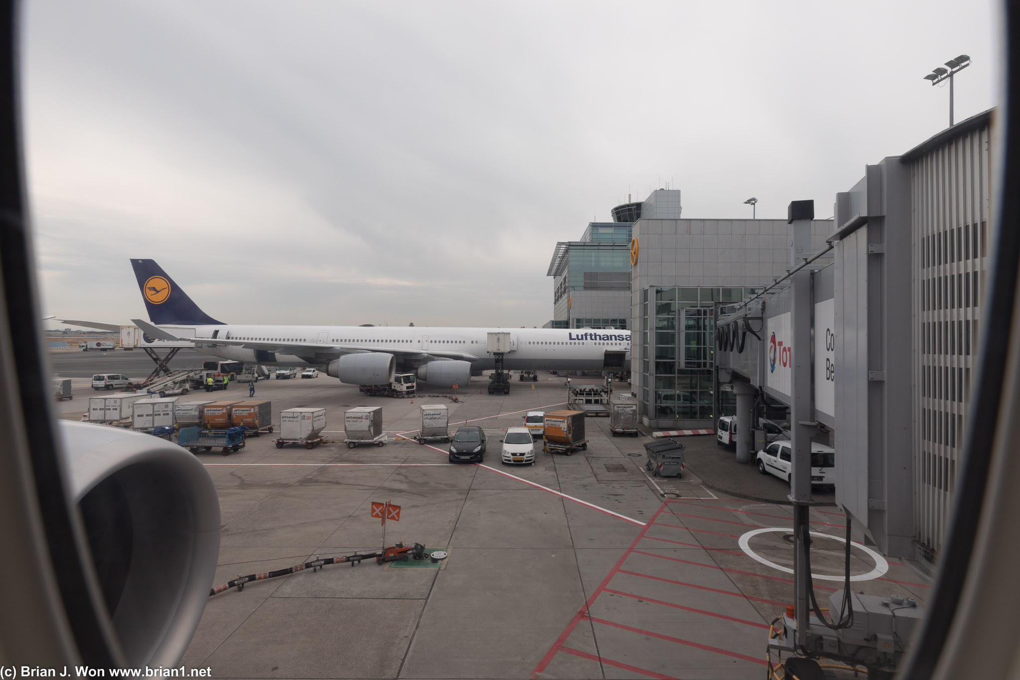 Lufthansa Airbus A340-600 at the next gate.