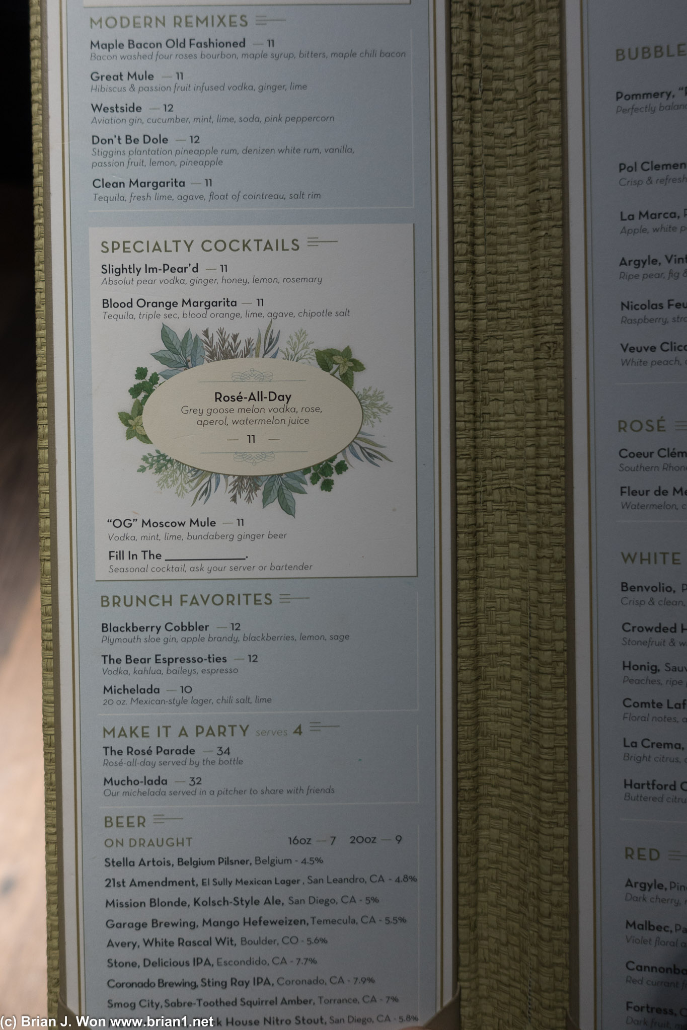 Drink menu at Great Maple.