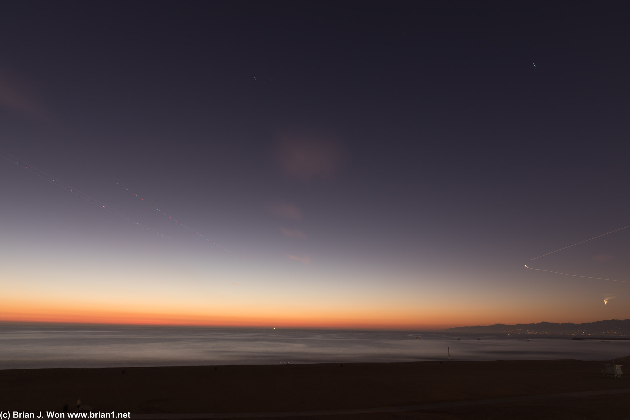 Sunset over Dockweiler Beach. 150 sec @ f/16, ISO 100.