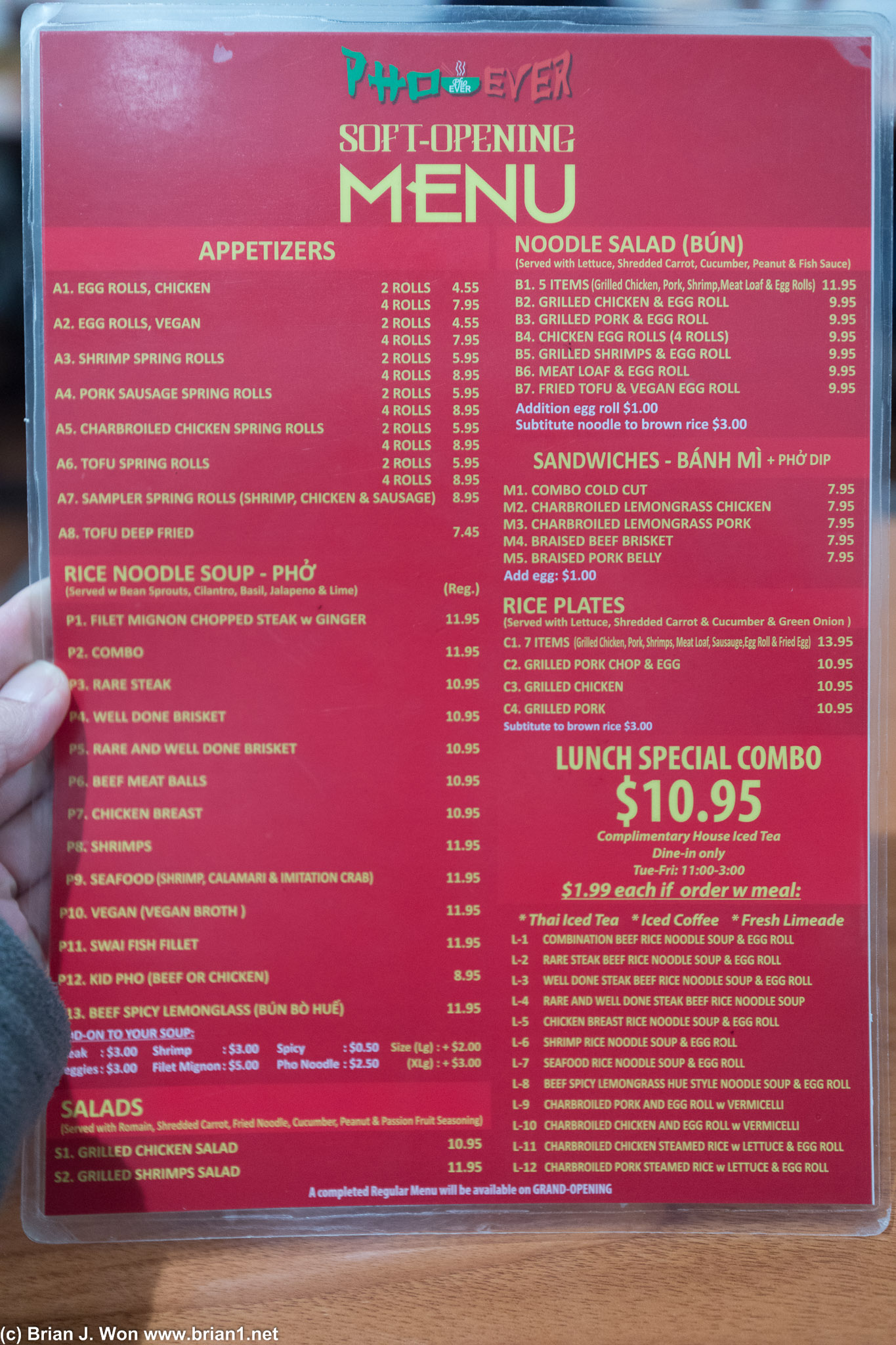 Pretty diverse menu for a pho place that's only soft open.