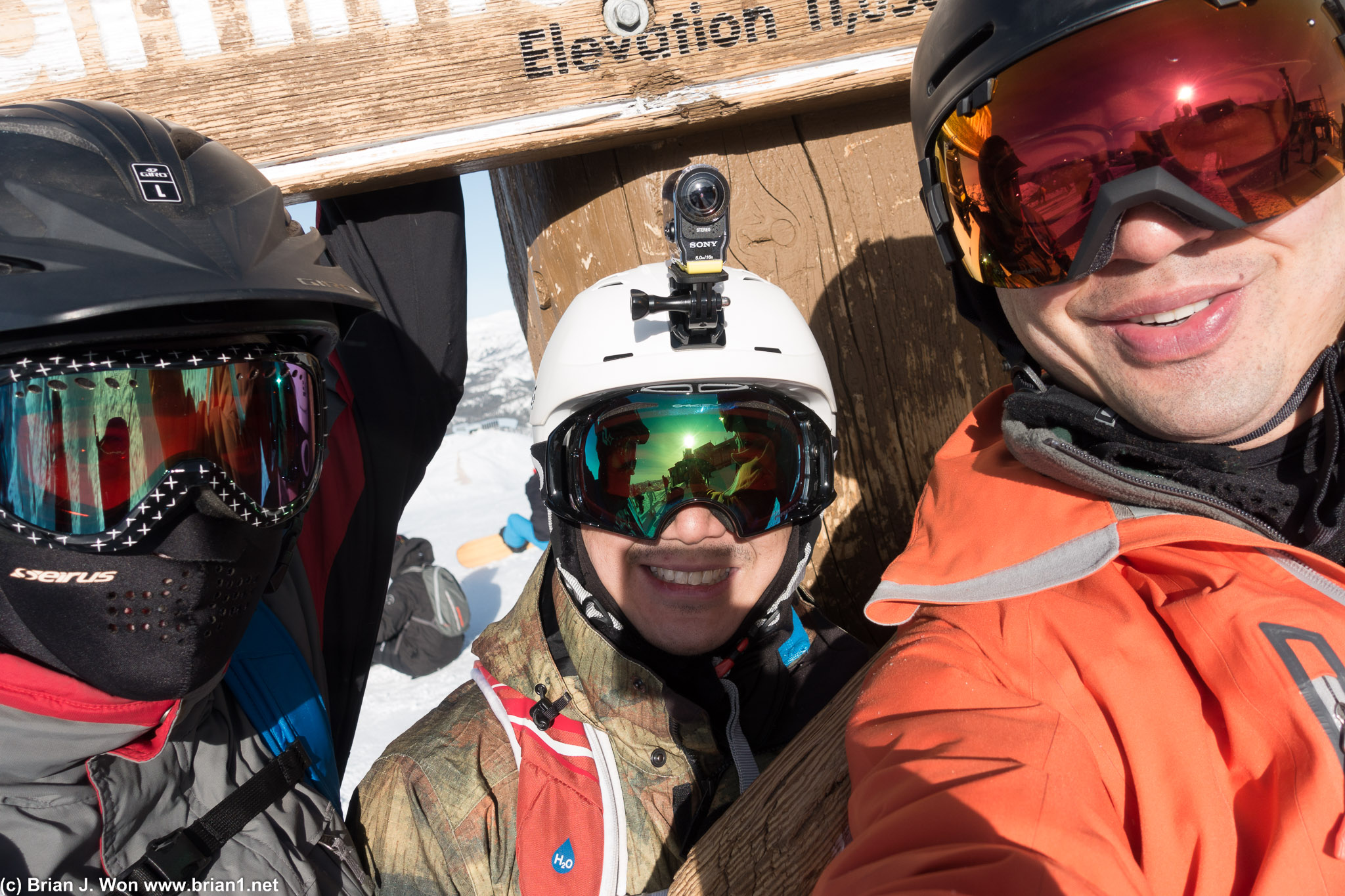 Trying not to drop the camera while taking a selfie atop Mammoth Mountain.