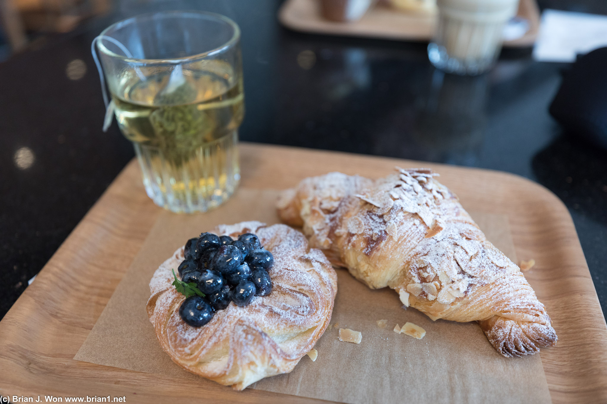 Almond croissant and blueberry pastry.