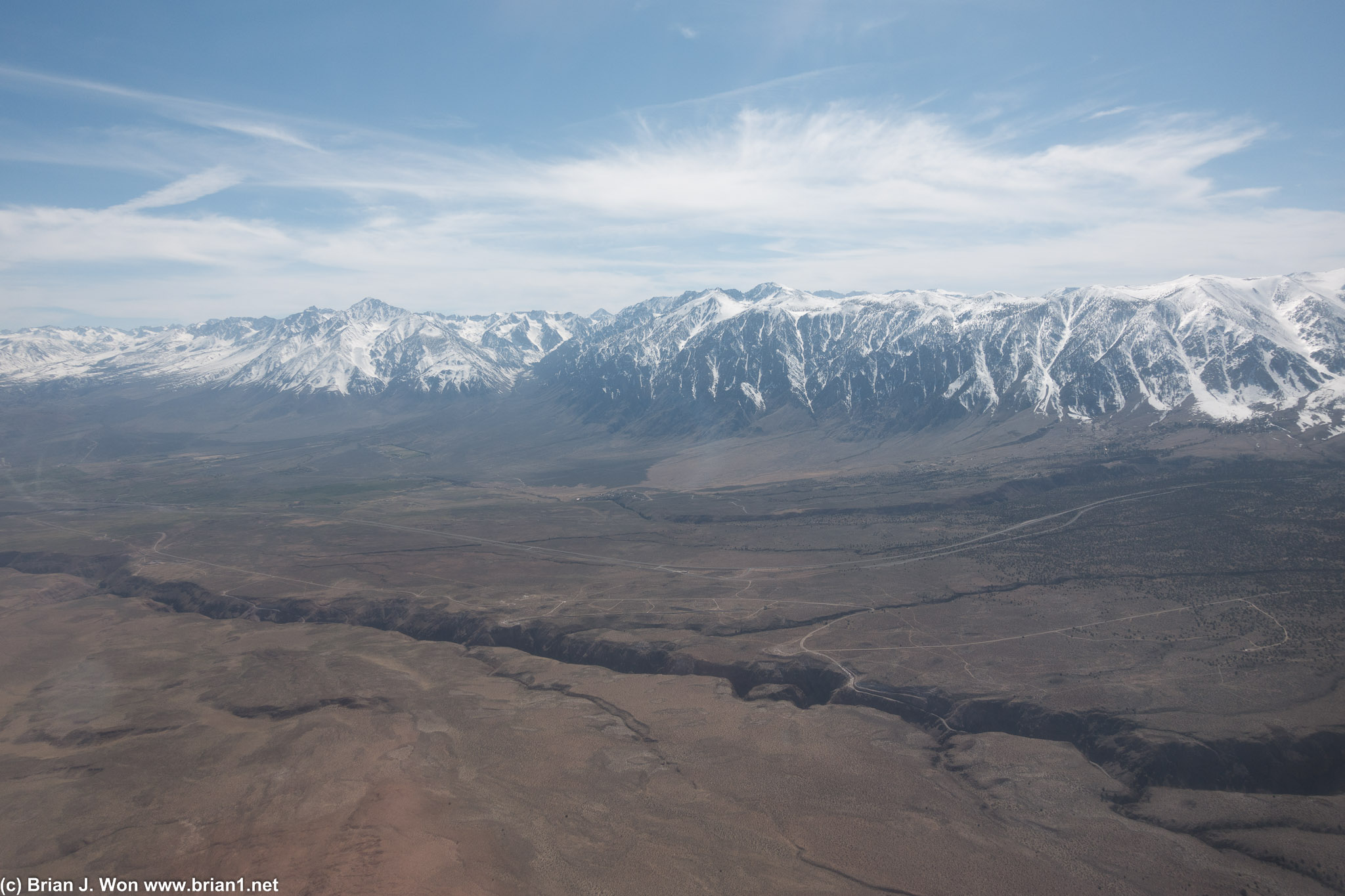 Owens River, US-395, and the Sierra Nevadas.