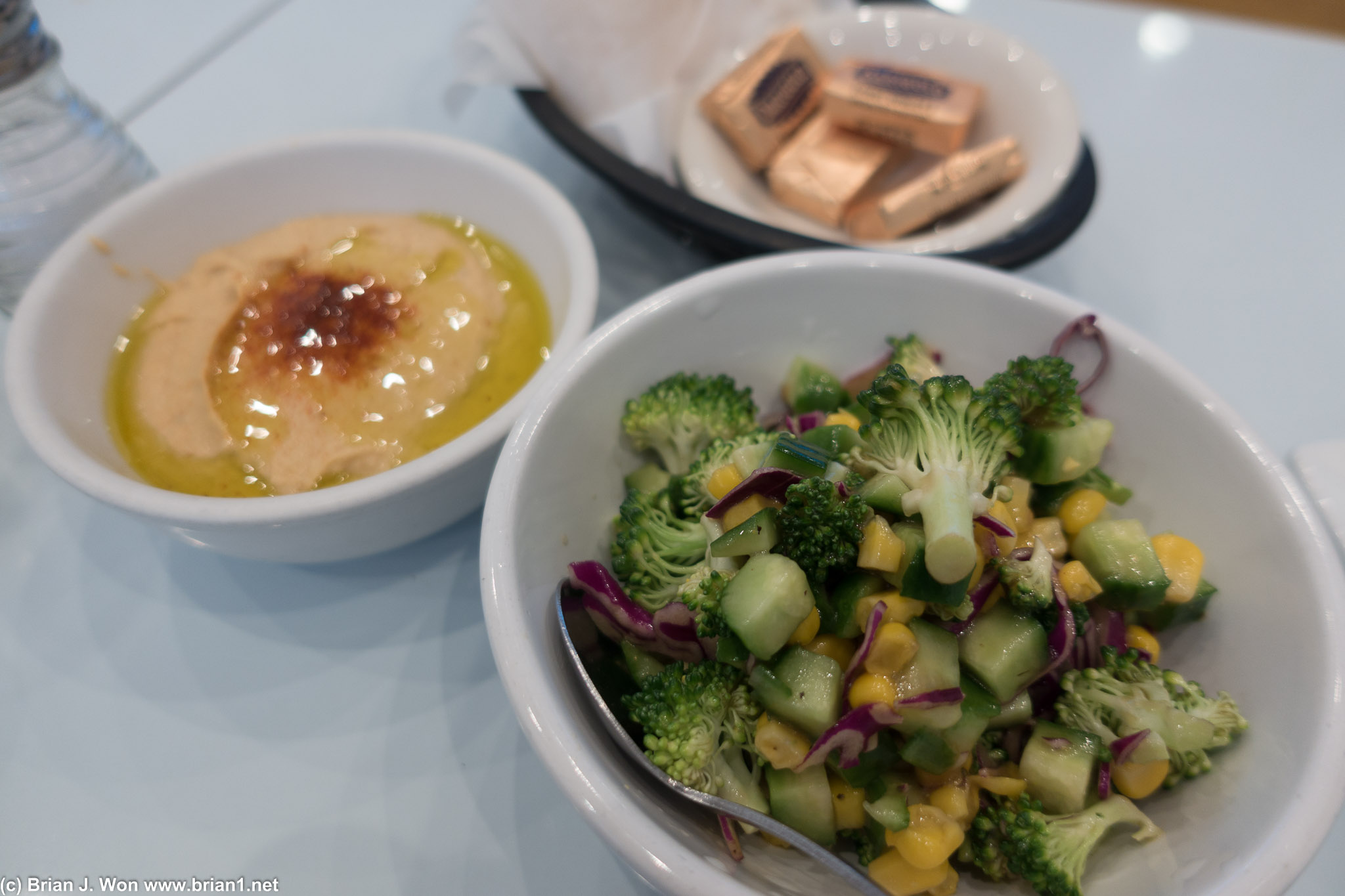 Broccoli salad and hummus. All house-made.