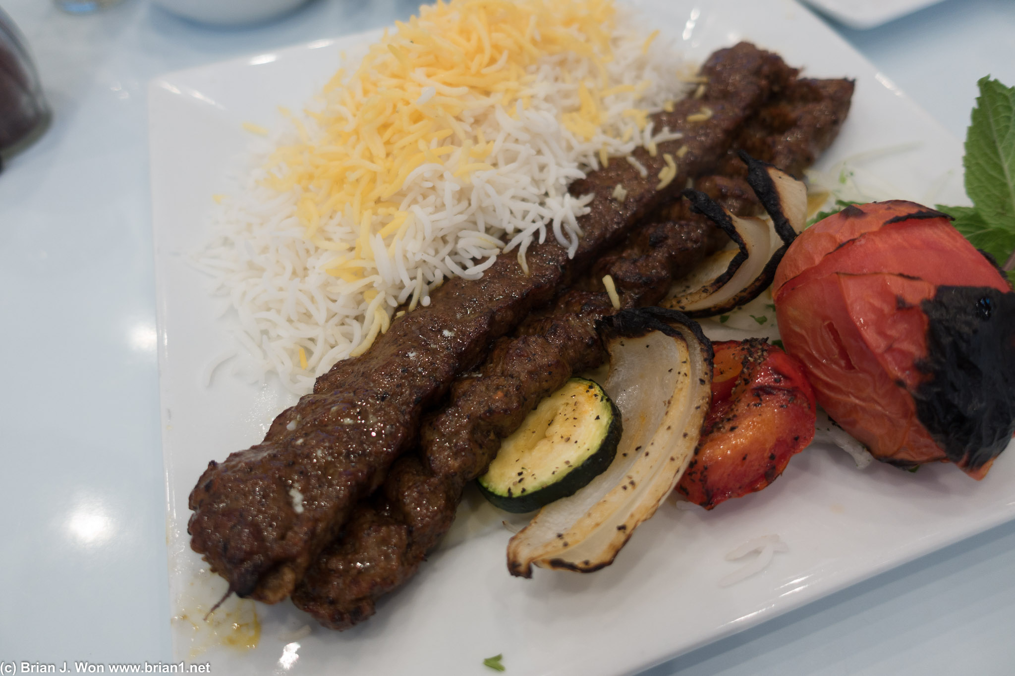 Ground sirloin kebab. Tender and juicy (probably from fat!).