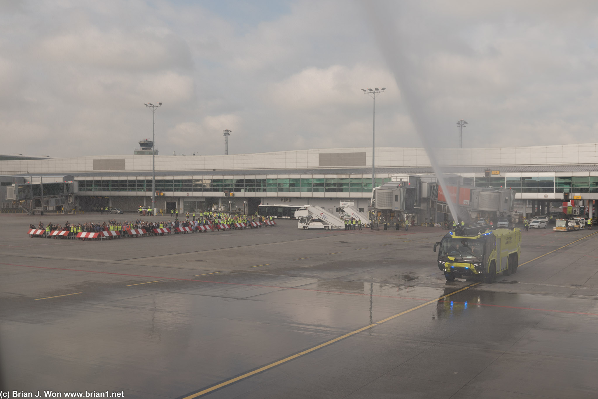 Water cannon salute for the inaugural United EWR-PRG flight.
