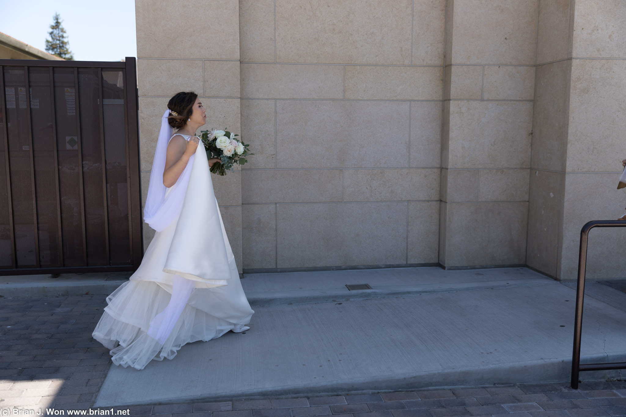 The bride preparing to make her grand entrance.