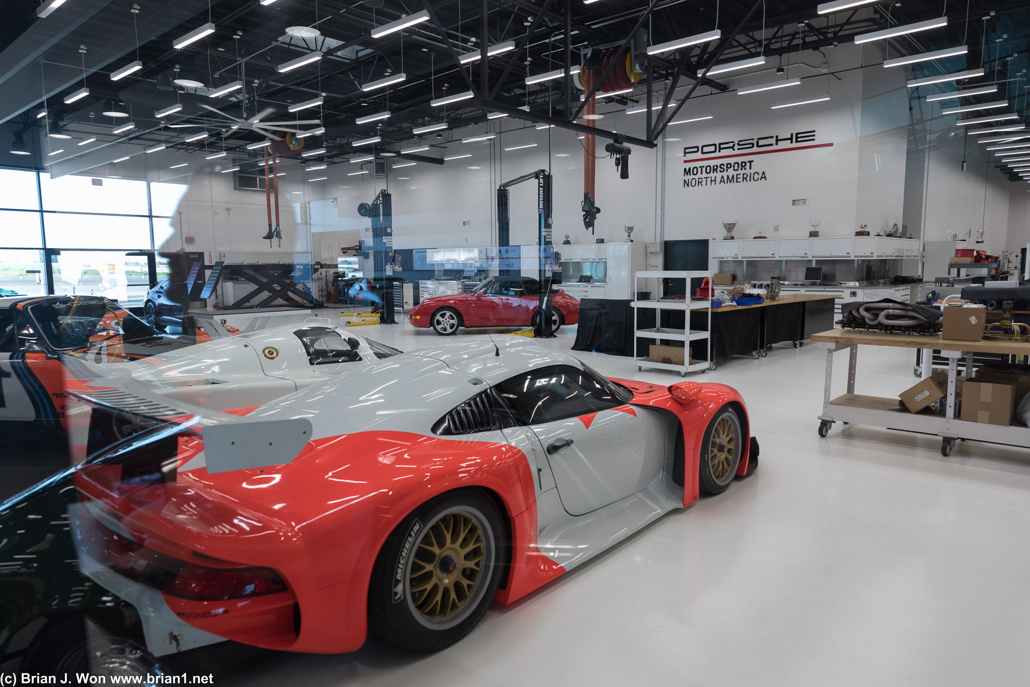 Porsche 911 GT1 inside Porsche Motorsport North America.