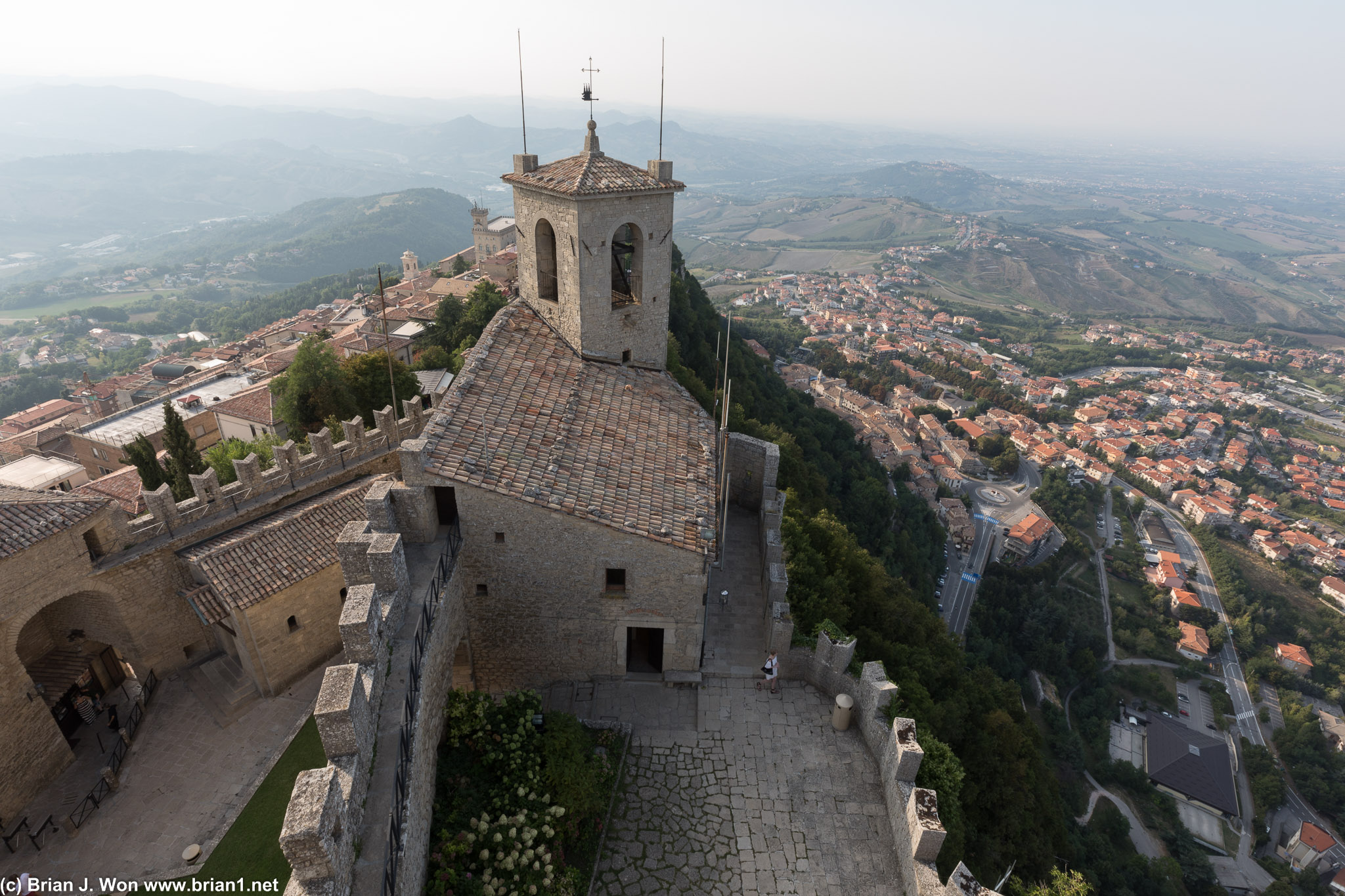 Looking down from Guaita towards towns that make up San Marino.