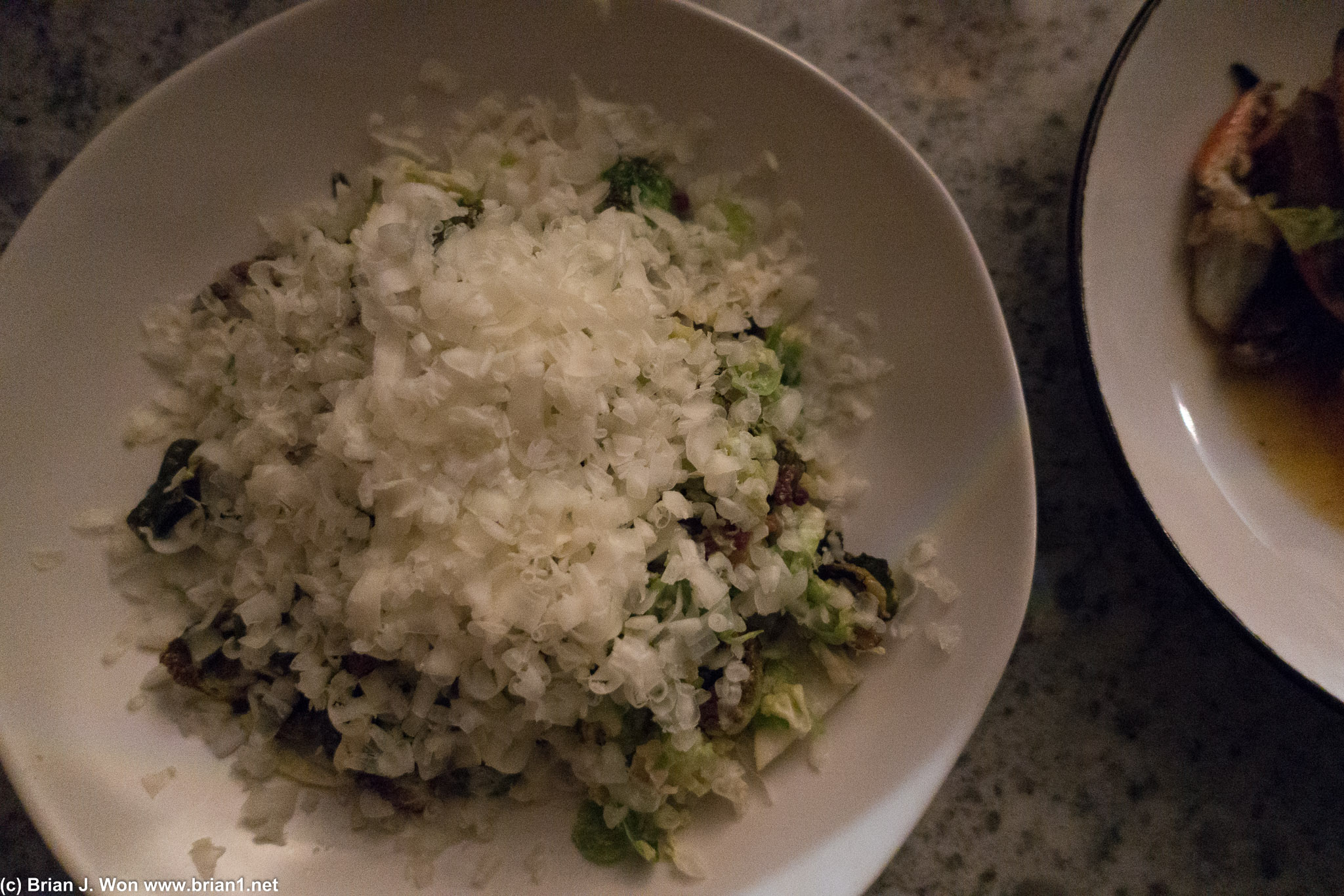 Brussels sprouts salad. Covered in a very light cheese that surprisingly, worked very well.