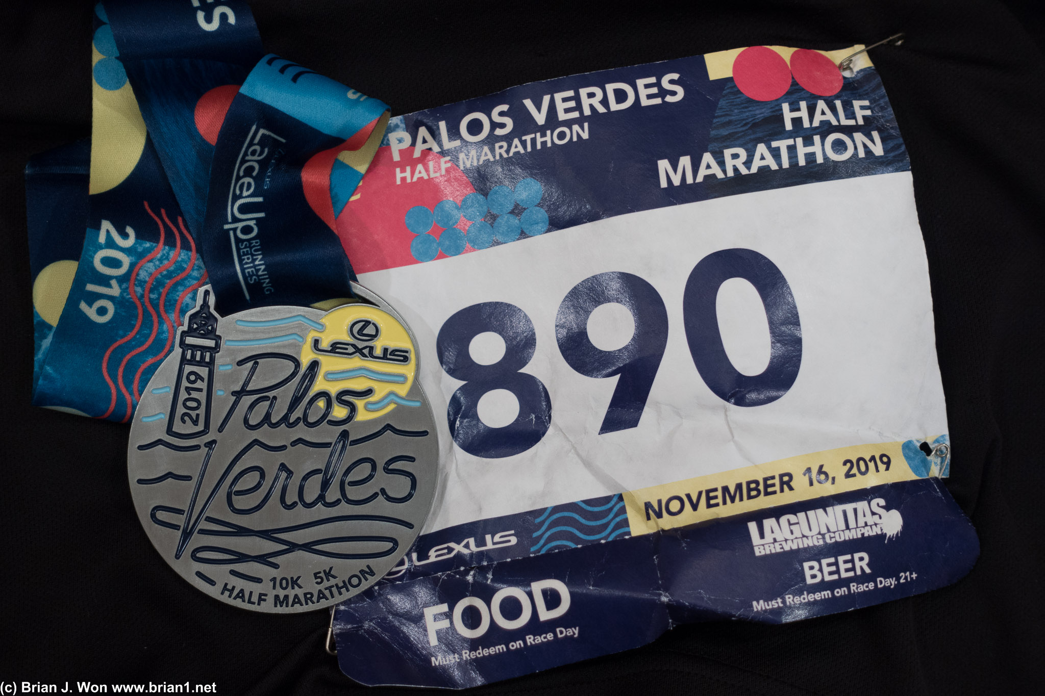 Palos Verdes Half Marathon success, 1:54:43. Those hills were a workout.