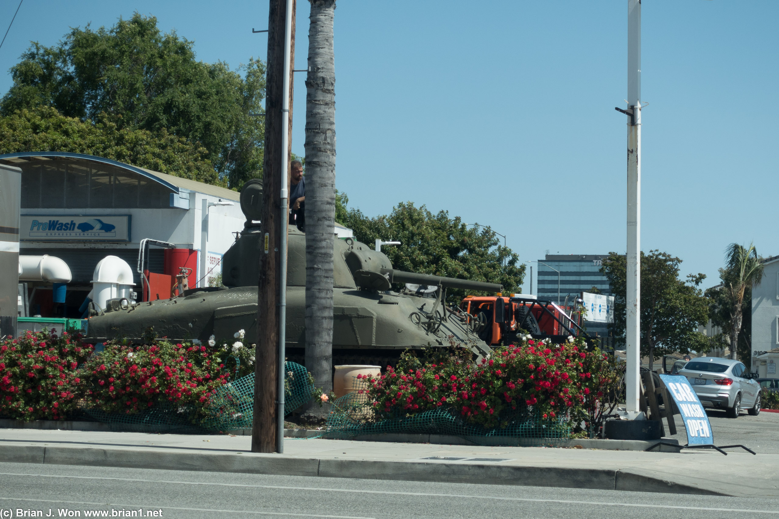 M4 Sherman at the corner gas station.
