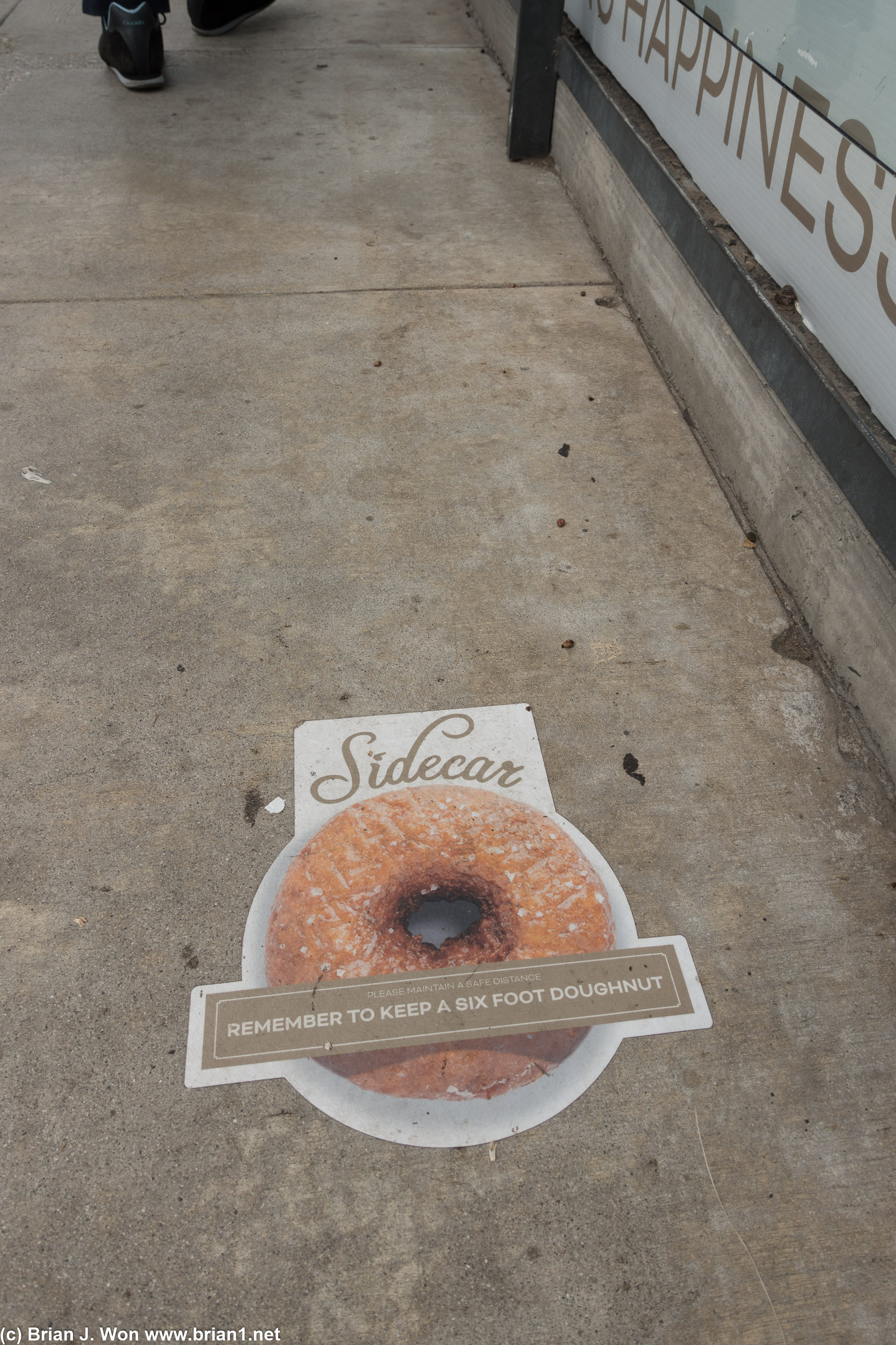 Six foot distance markers for Sidecar Doughnuts.