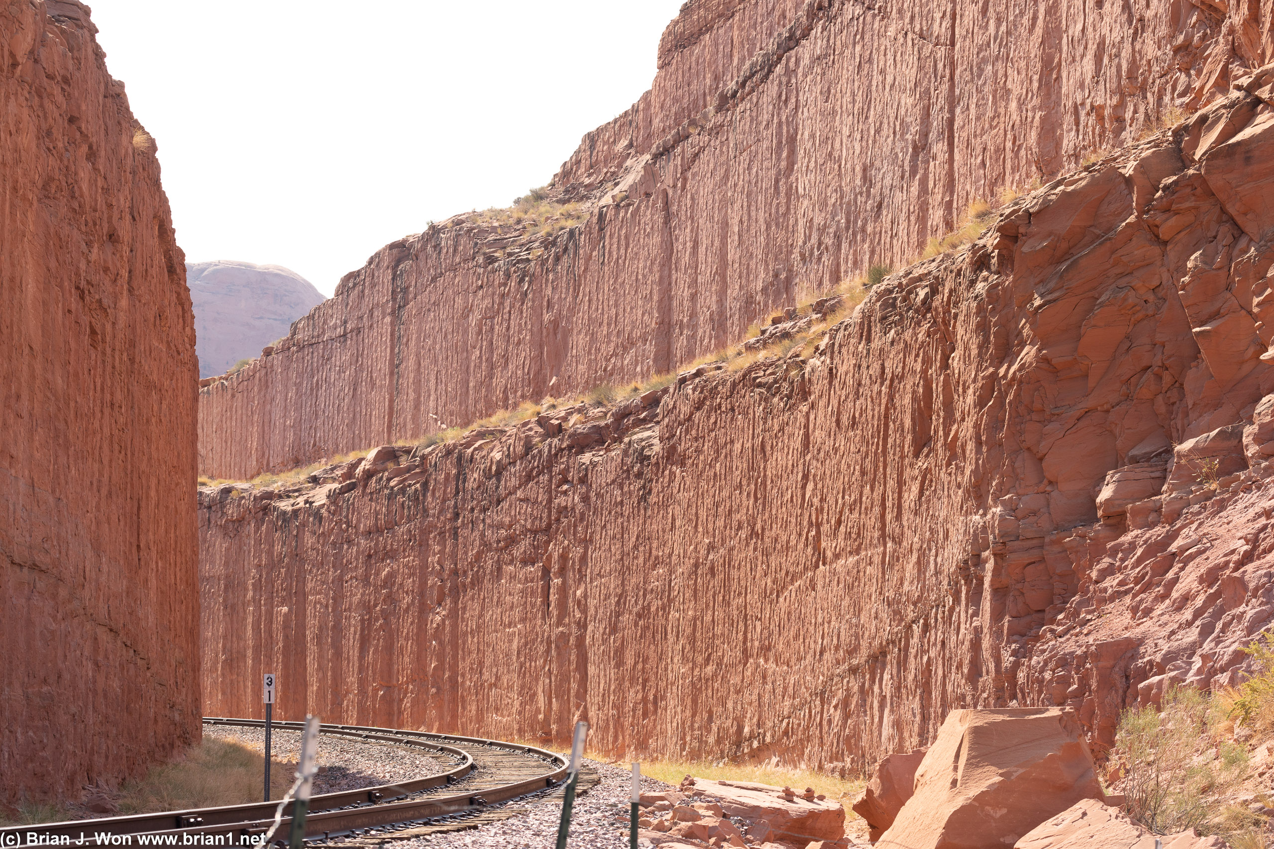 Railroad tracks begin their cut through Bootlegger Canyon.