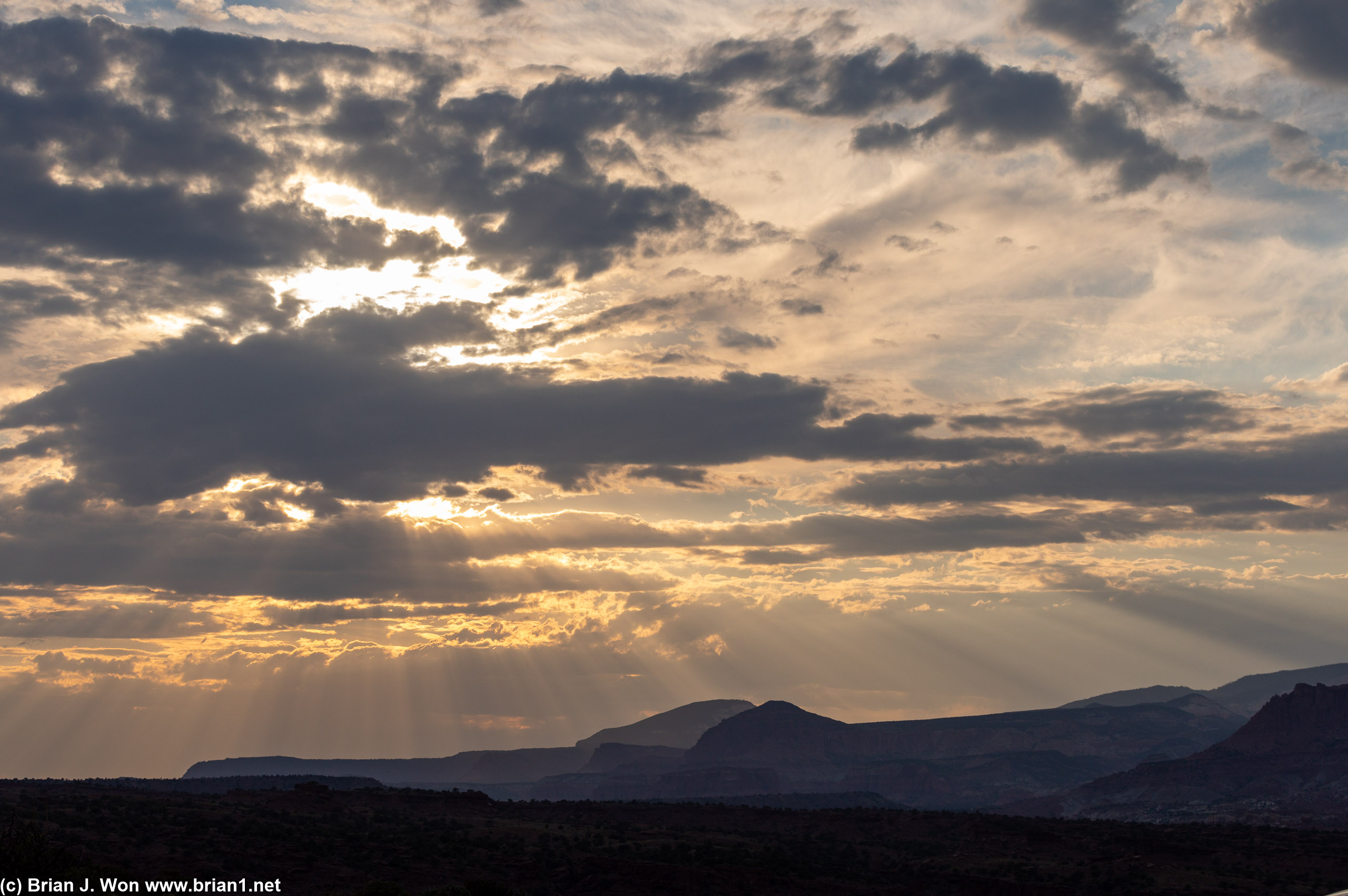 Sunrays entering Capitol Reef National Park.