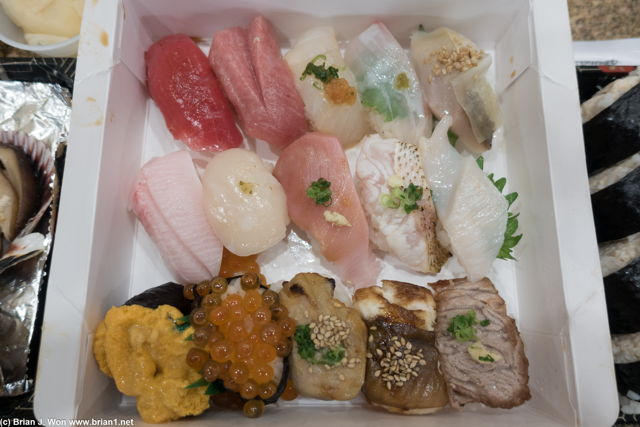 Premium sushi. Maguro, otoro, hotate, ikura, uni, I think I see flounder...