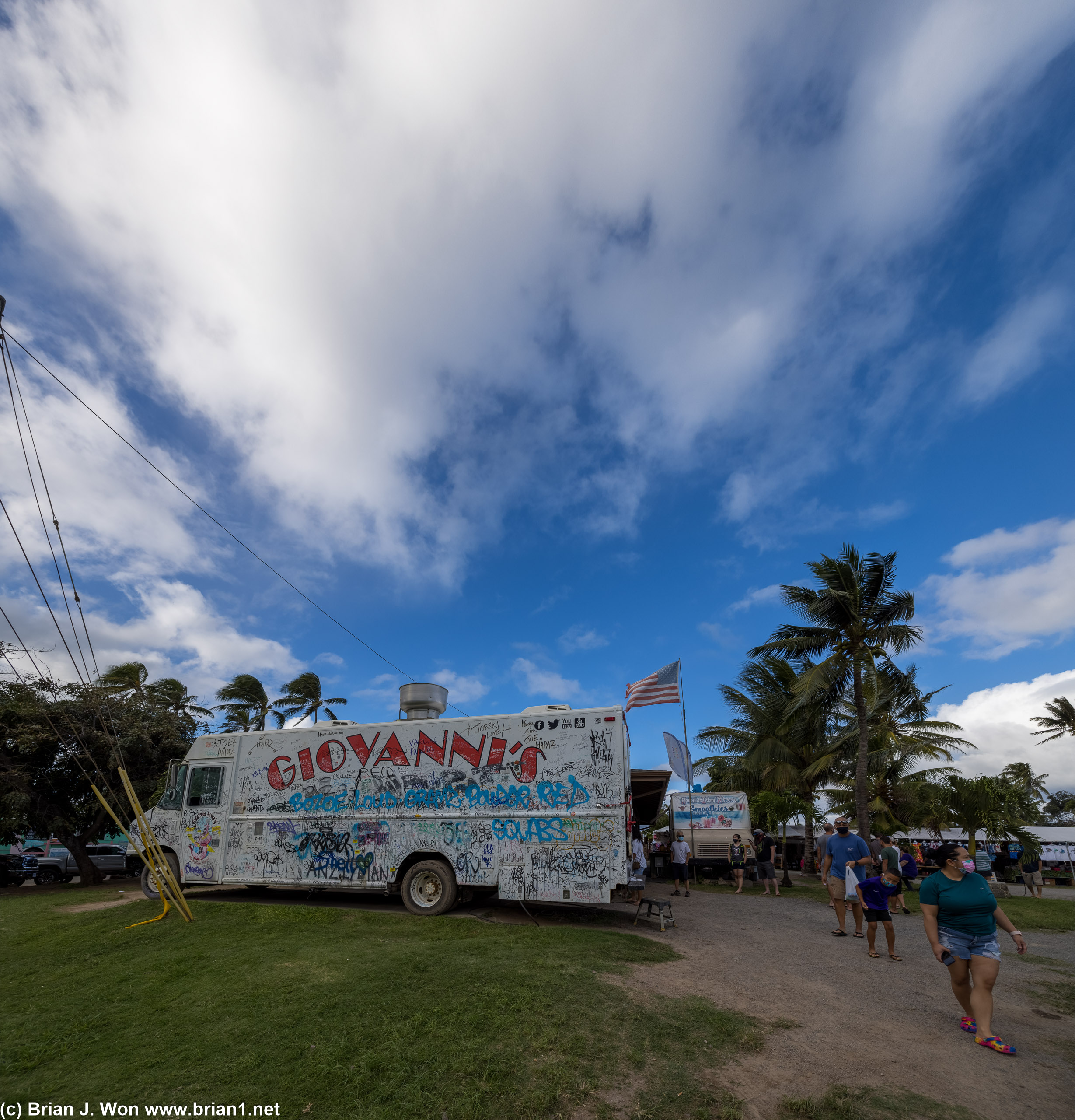 Over an hour up the road, some of the Kahuku shrimp trucks.