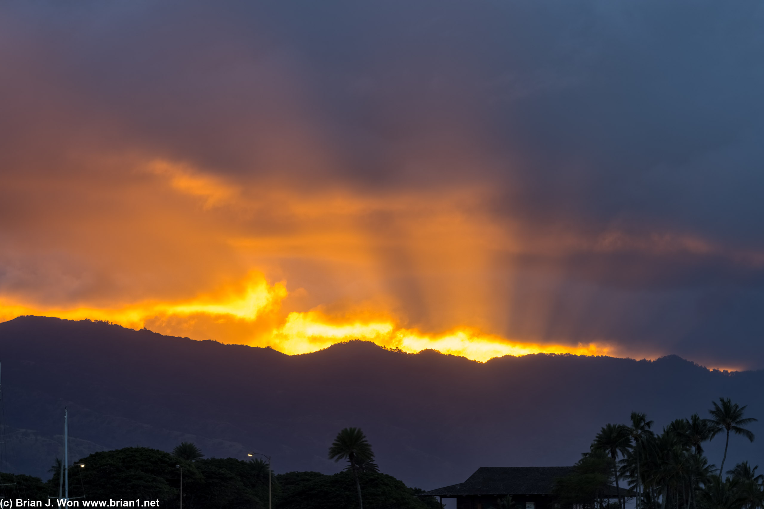 Blazing sunset over the Wai'anae Range.