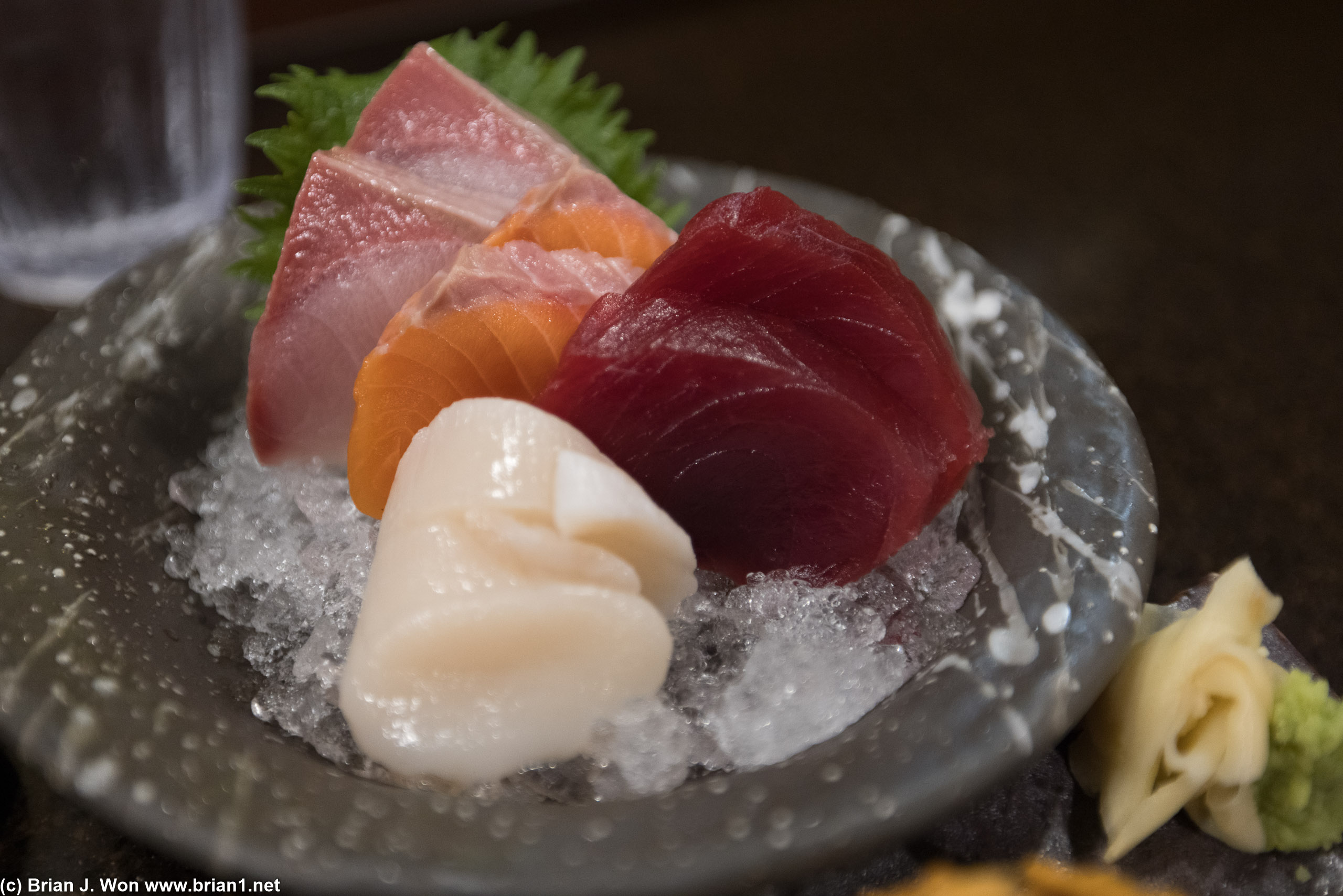 Sashimi plate A with hotate (scallop) change.