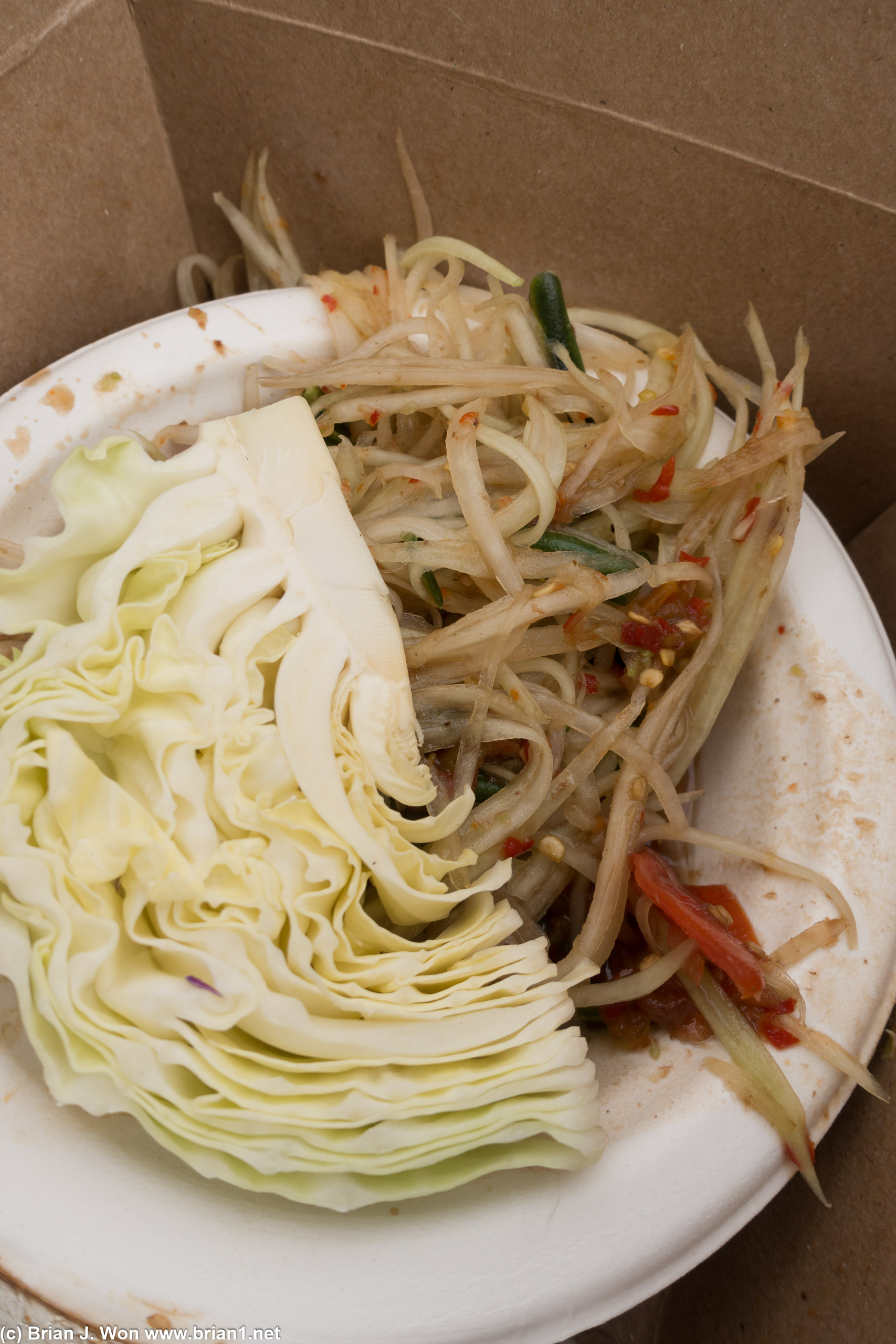 Som thum (papaya salad!). Medium heat was actually quite pleasant, could have done hot-- but might noit have enjoyed it as much.