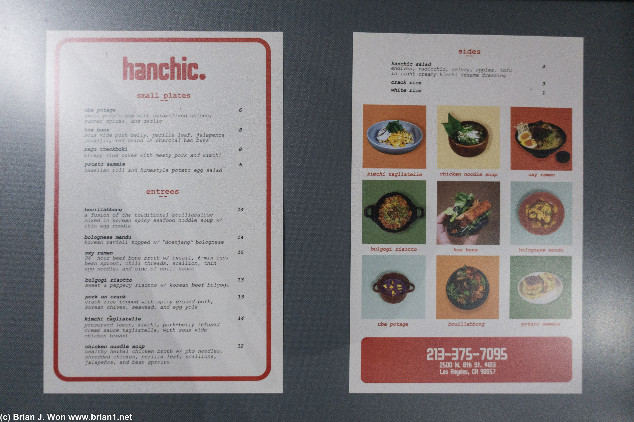 hanchic. menu.