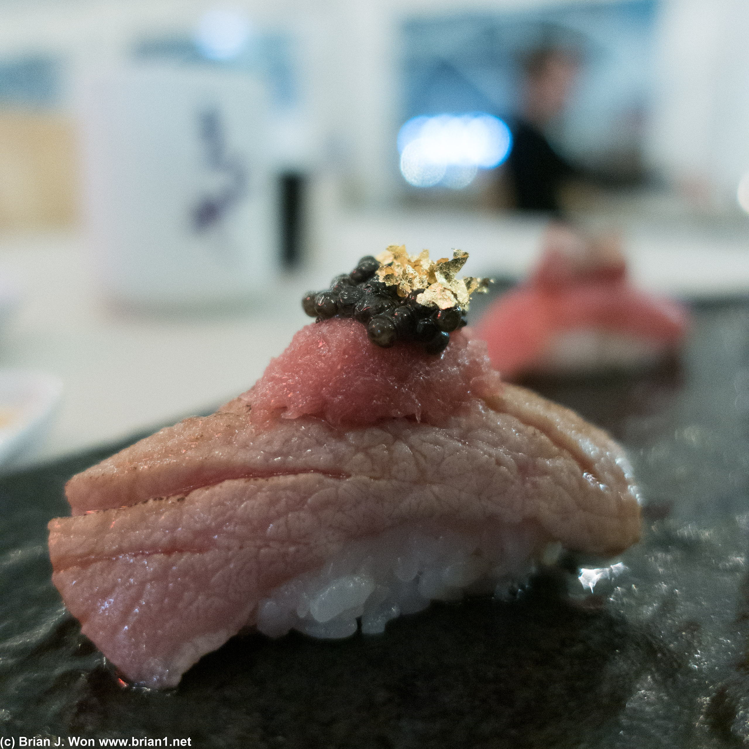 Why would you over-sear the poor otoro. (and caviar with gold flake? why?)