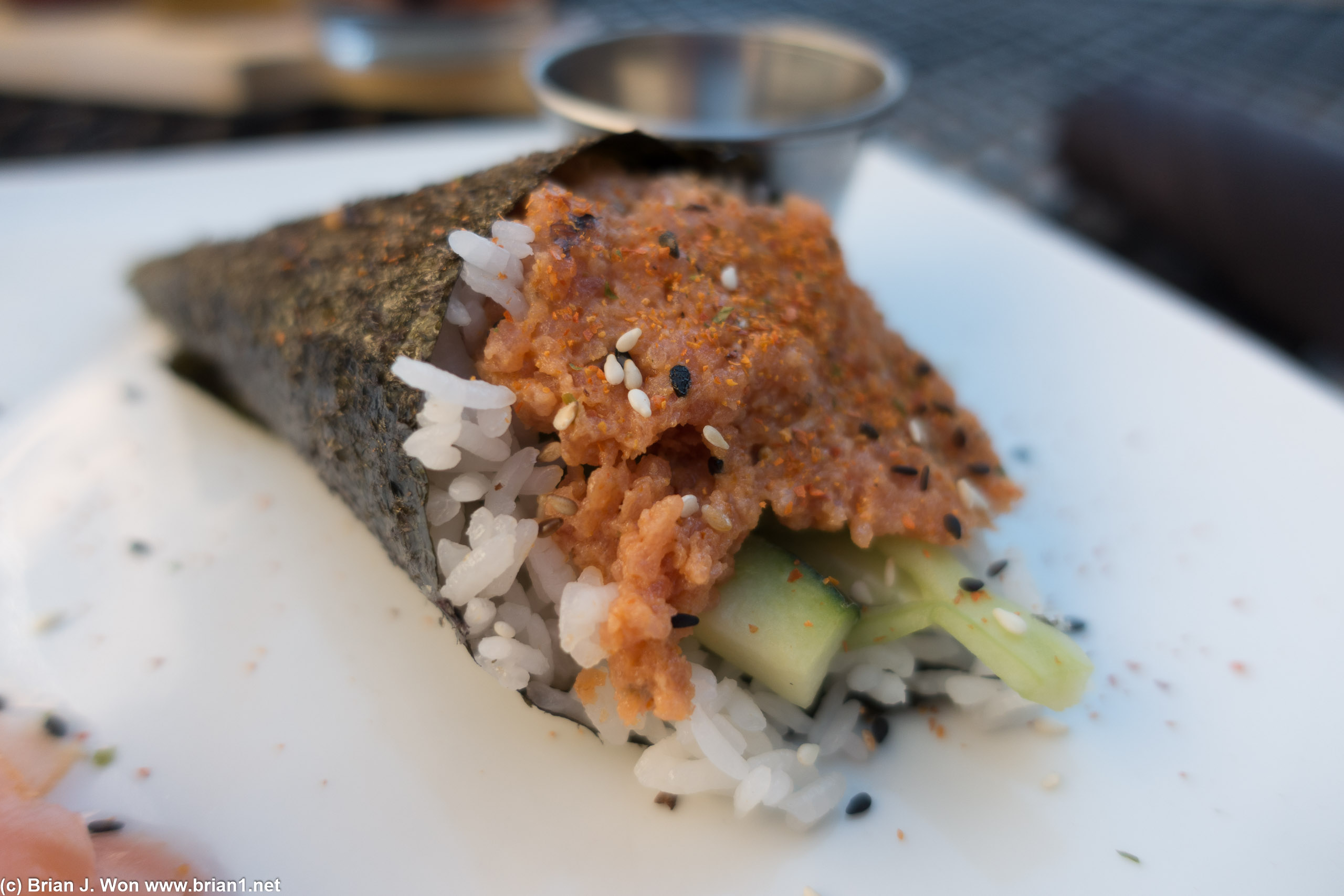 For some reason a spicy tuna hand roll was appealing. It was at least tastier than it looked.