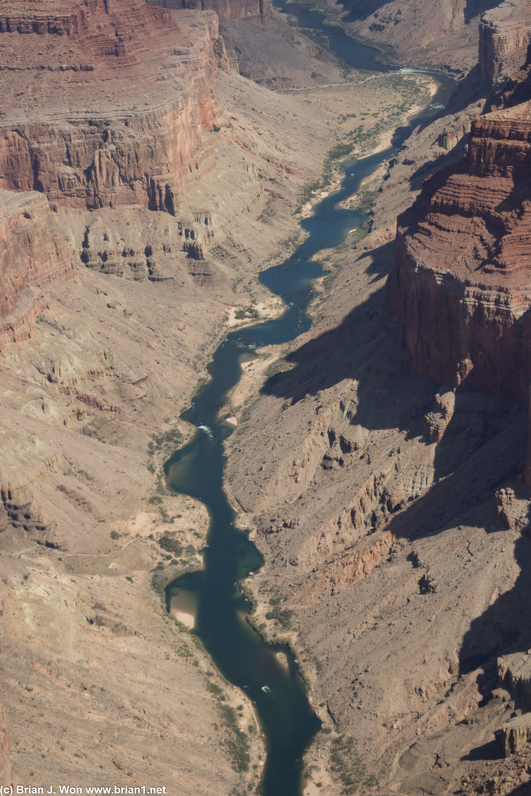 The Colorado River winds north/south in this part of the canyon.